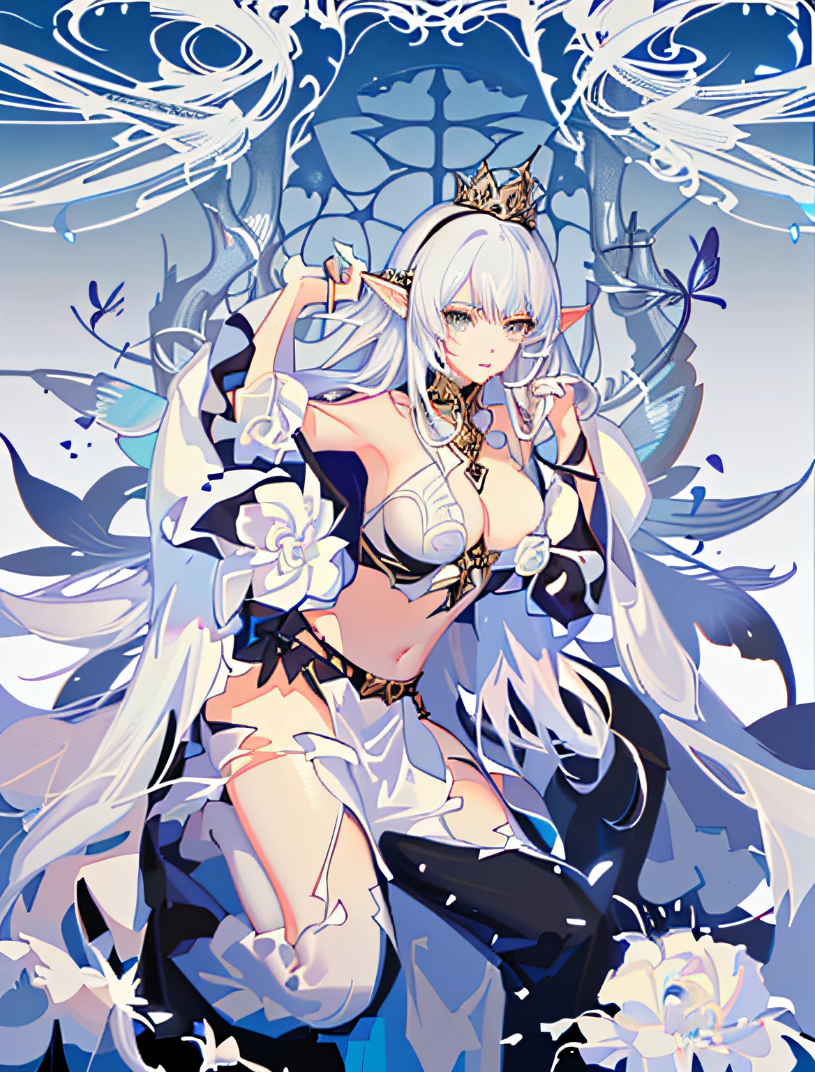Anime girl holding a dragonfly in her hand,Dragonfly in hand, black and white manga page, black and white manga panel, castle scene manga, black and white manga style, extremely fine ink lineart, but the armor covers her face, detailed manga style, An elf queen, Black and white comics, she has elf ears and gold eyes