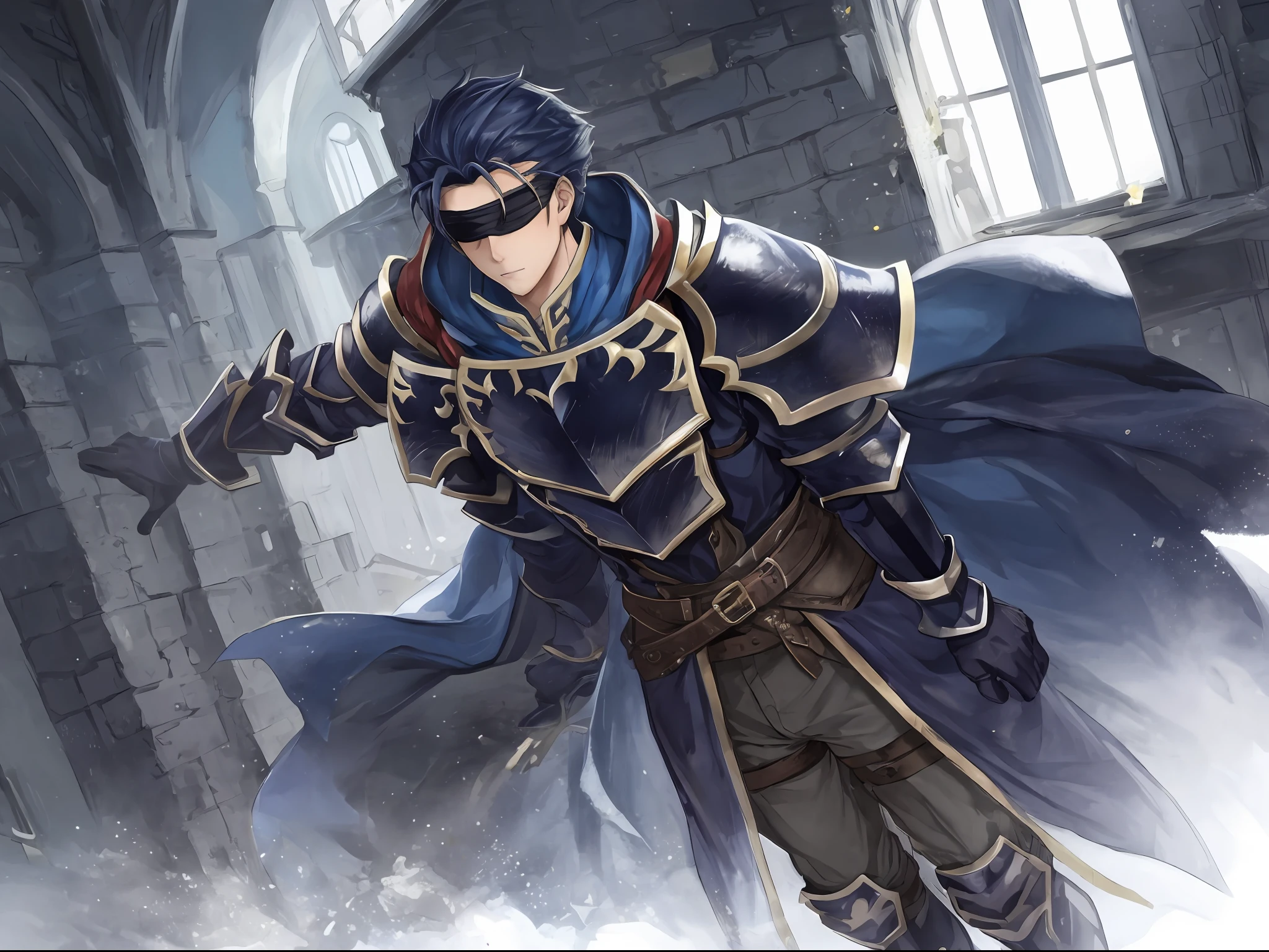 Hector Fey， 独奏， looking at viewert， Cladding，folds（Blindd）， mitts， 1boys， Male focus， cloaks， Armour， Shoulder armor， Castle view