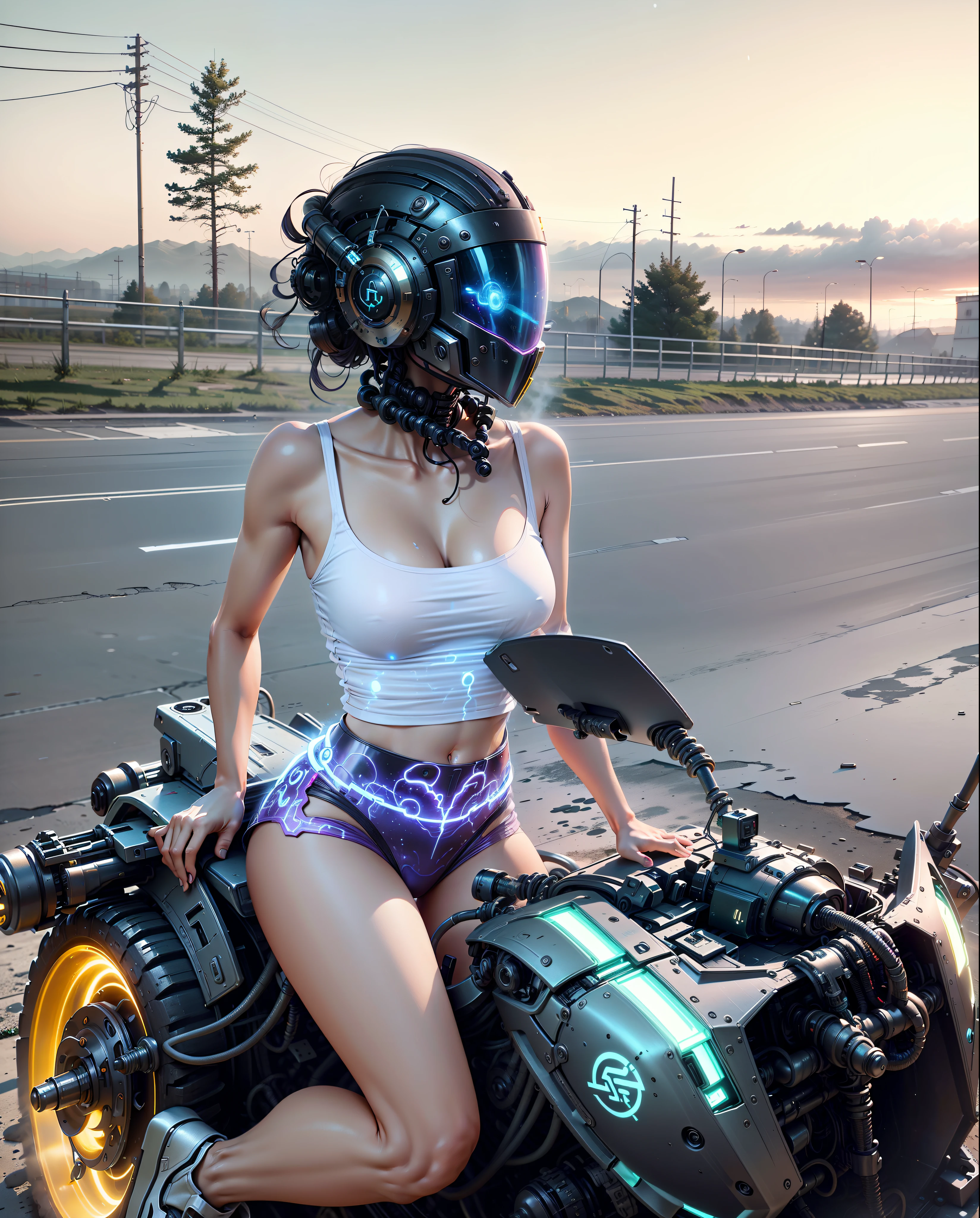 ((Mejor calidad)), ((obra maestra)), (muy detallado: 1.3), 3D, Shitu-mecha, hermosas mujeres cyberpunk con su mecha en las ruinas de la ciudad de una guerra olvidada, ancient technology, HDR (High Dymanic Range), trazado de rayos, NVIDIA RTX, superresolución, irreal 5, Sub-Surface Scatterring, texturizado PBR, posprocesamiento, Anisotropic filtering, profundidad de campo, Maximum clarity and sharpness, texturas multicapa, mapas de albedo y especulares, sombreado de superficie, Accurate simulation of light-material interaction, proporciones perfectas, octanaje renderizado, two tone lighting, ISO bajo, balance de blancos, regla de tercios, apertura amplia, 8K RAW, Efficient Sub-Pixel, sub-pixel convolution, Luminescent Particles, Light scattering, Tyndall effect--S2 cybernetic helmet --auto