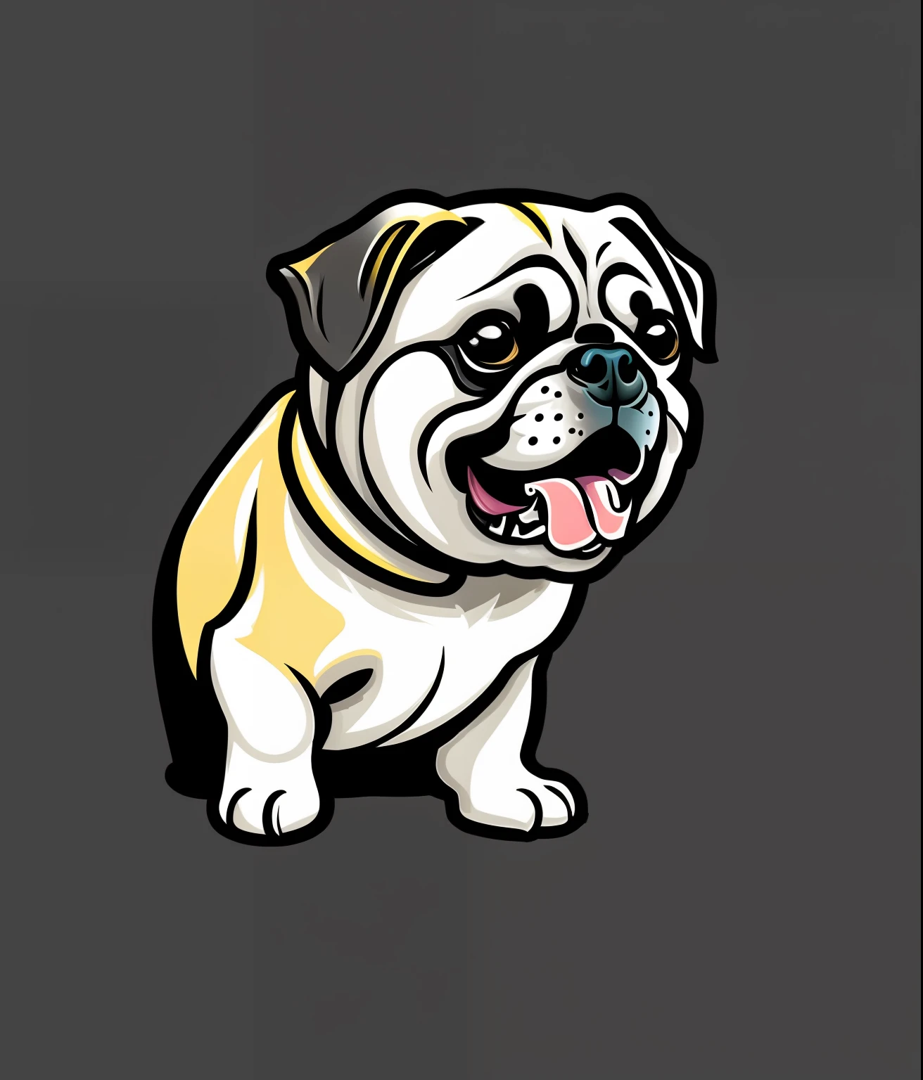 Perro pug hermoso altamente detallado, colorido, estilo vintage, (Tee-Shirt Design), 8k Masterpiece Realistic Volumetric Light