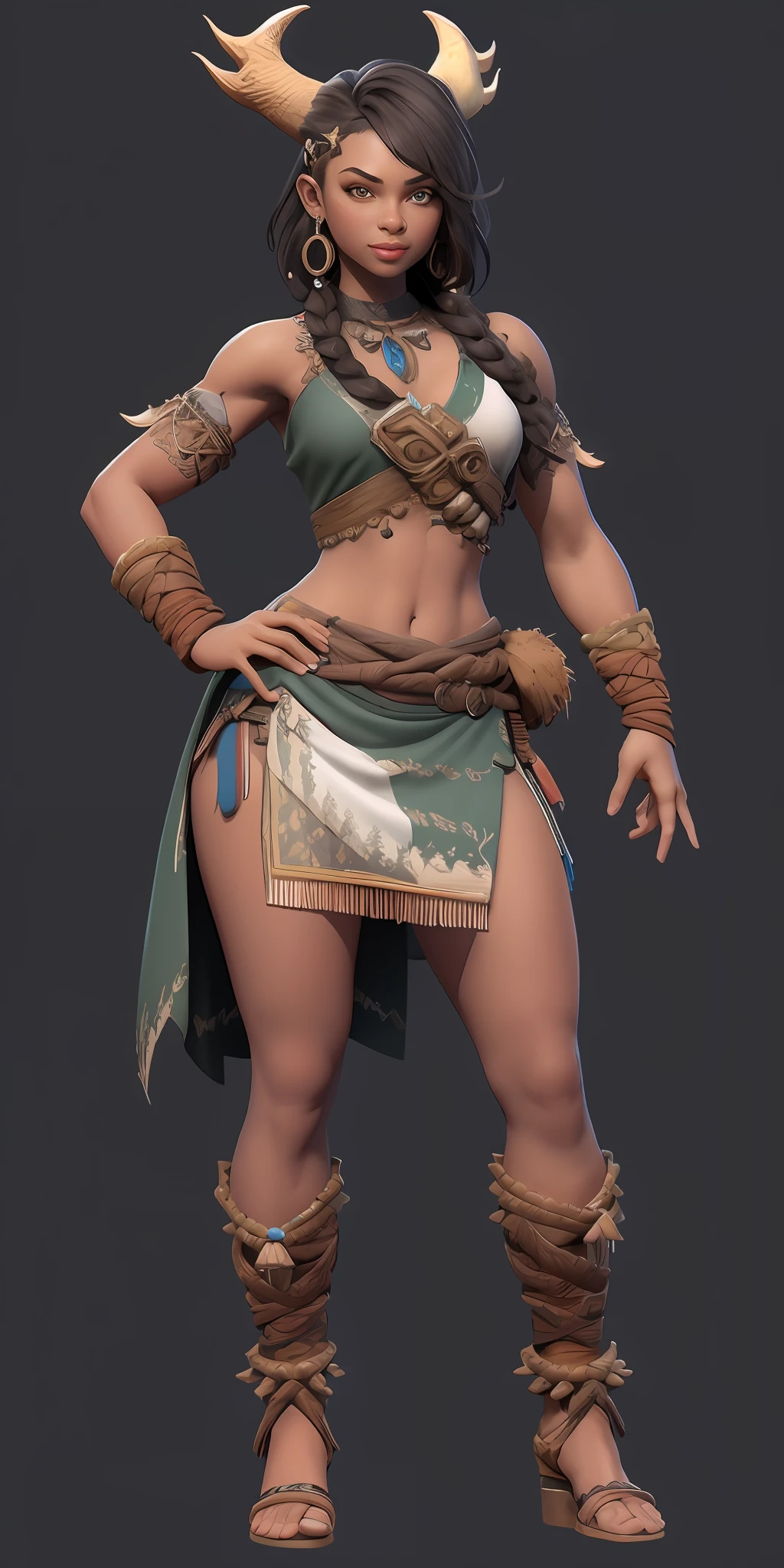 (1 Beautiful girl in the North),Full body like,Stone Age,Primitive barbarian style,long leges,Scaly long skirt,Shark fin decoration,Full body standing painting,dynamicposes,highly details eye,详细的脸,Nature, Black color hair, Bones make weapons,white backgrounid,character concept, character art,tmasterpiece,best qualtiy,Best resolution,8K