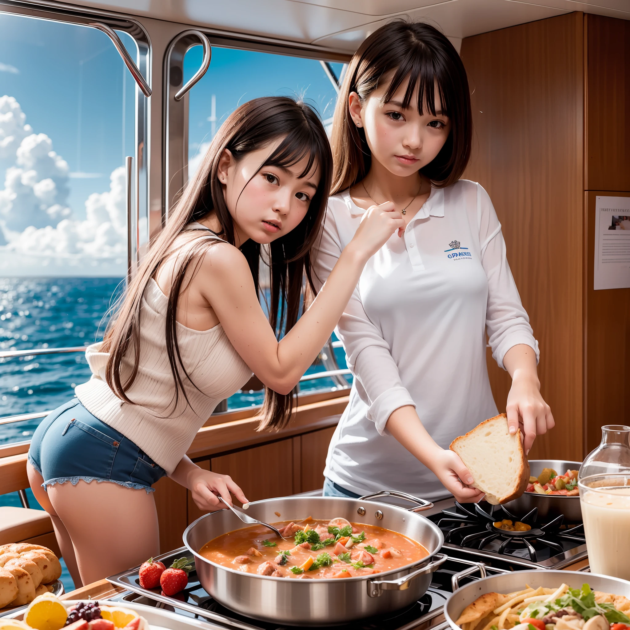 On a super-large cruise ship,Five delicate cute s with upturned asses,junior school student,Cooking in the yacht