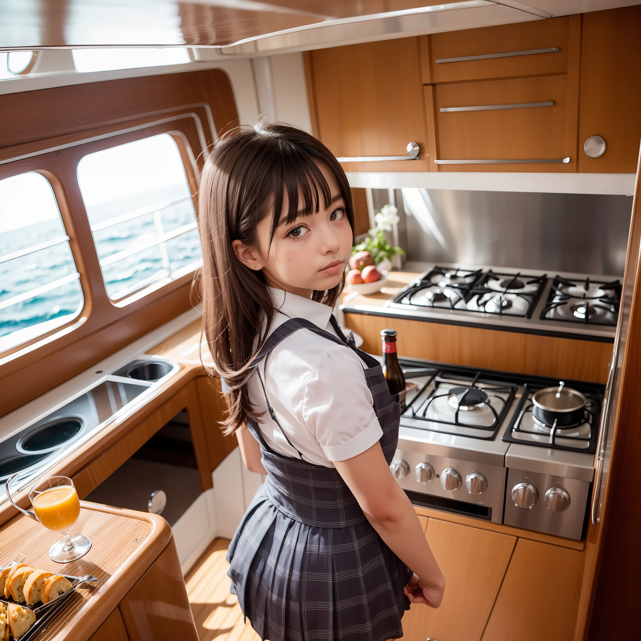 On a super-large cruise ship,Five delicate cute little girls with upturned asses,junior school student,Cooking in the yacht