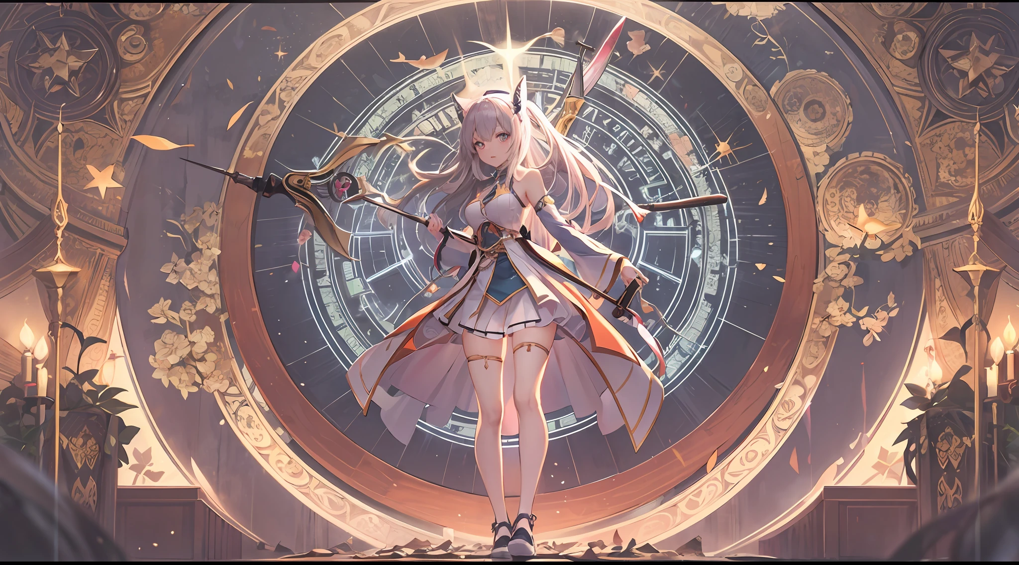 Woman with weapon coming out of body、kawaii、A magic circle appeared overhead and at your feet.、