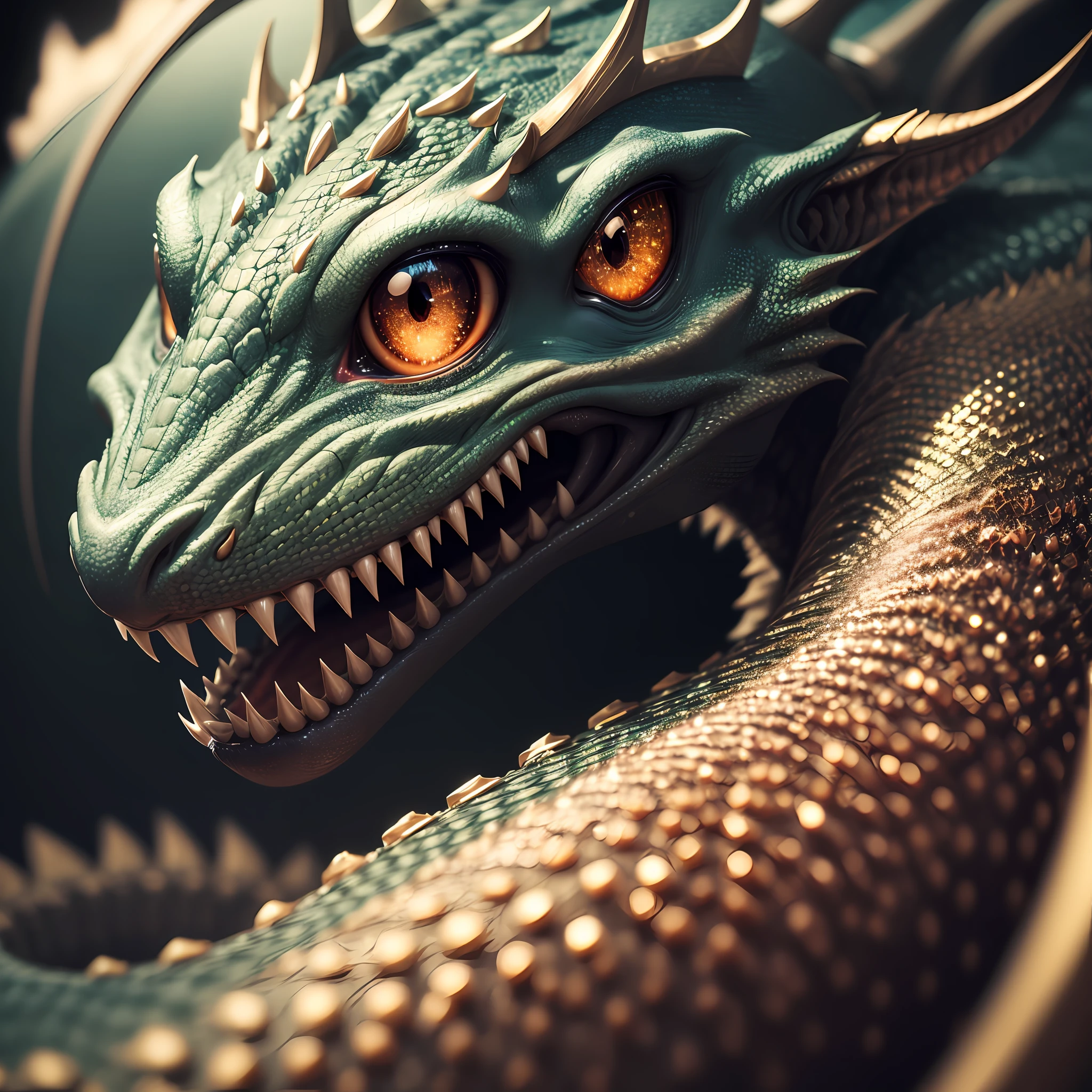 A dragon,Glitter scales,Cinema lenses,Complex light ,the detail,delicated,Best results,complexdetails,Close-up in the highest definition