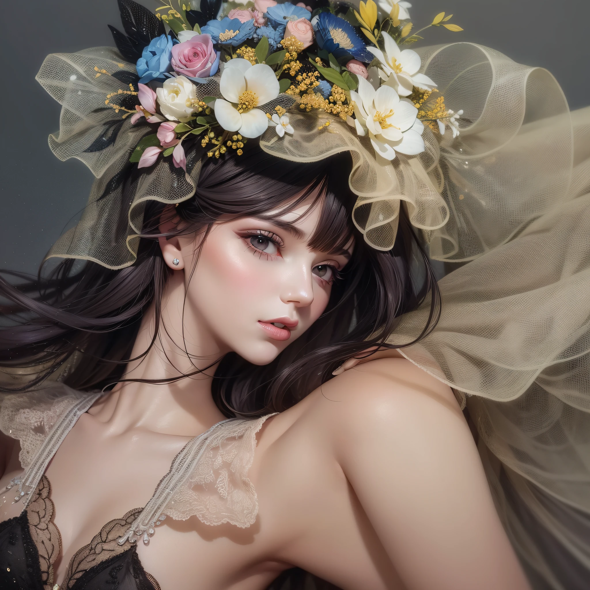 Women who are slightly exposed under tulle