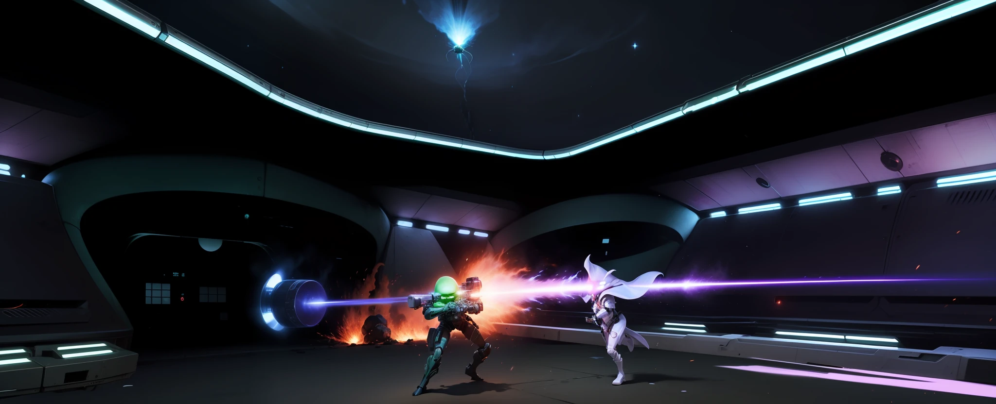 An alien with a plasma weapon is firing high-temperature plasma shells at the enemy