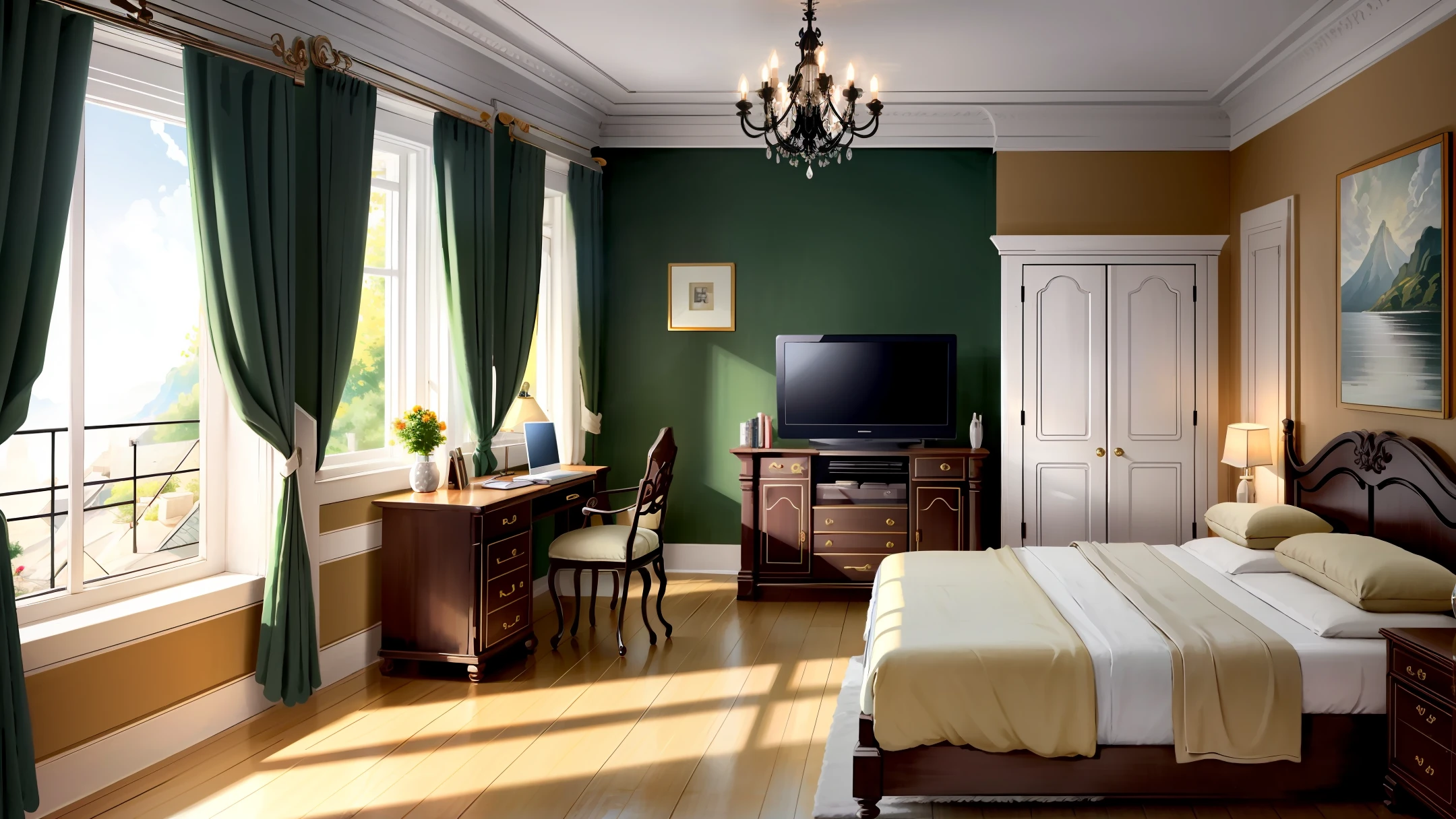 A luxurious room with a chrome Key frame to be used as a publicity of orative pictures