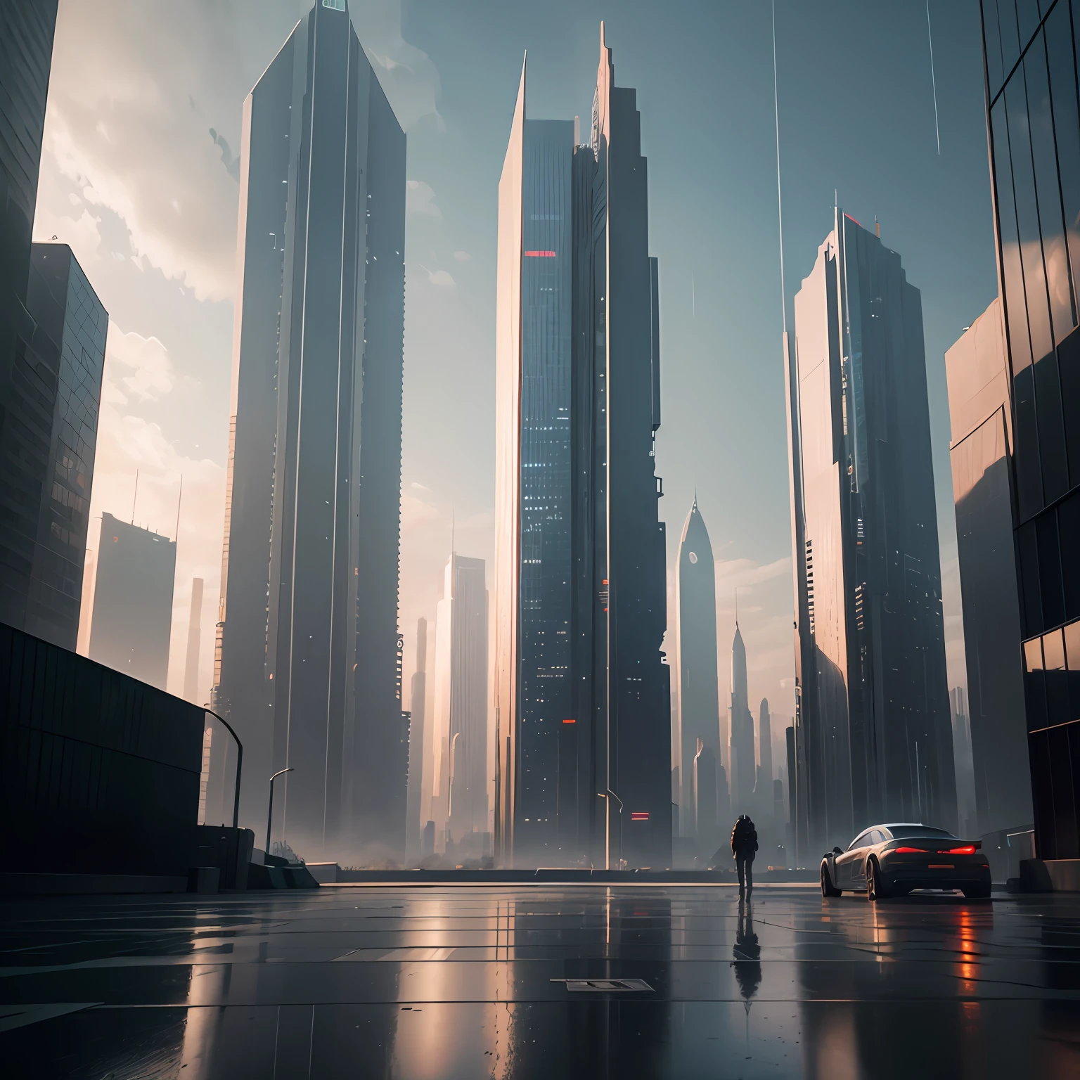 ((masterpiece, best quality)), 8k, modern architecture style, photo realistic, hyper detailed photo, clean sky, ruined city, cyberpunk,rain --auto
