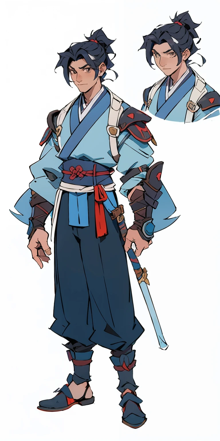 ((tmasterpiece)),(((best qualtiy))),(character design sheet,Same role,frontage,Lateral face,on back),1boy,独奏,black color hair,黑The eye,blue clothes,tmasterpiece,best qualtiy,looking around a corner,full bodyesbian,A detailed,Hanfu,Charturnbetalora,concept-art,concept art of character,Character sketches,reference sheet,Role table,(simplebackground,white backgrounid: 1.3)