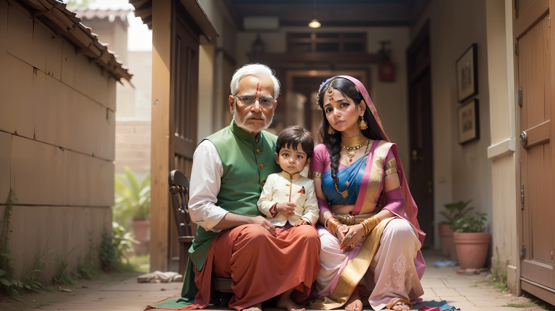 A family of indian pujari.