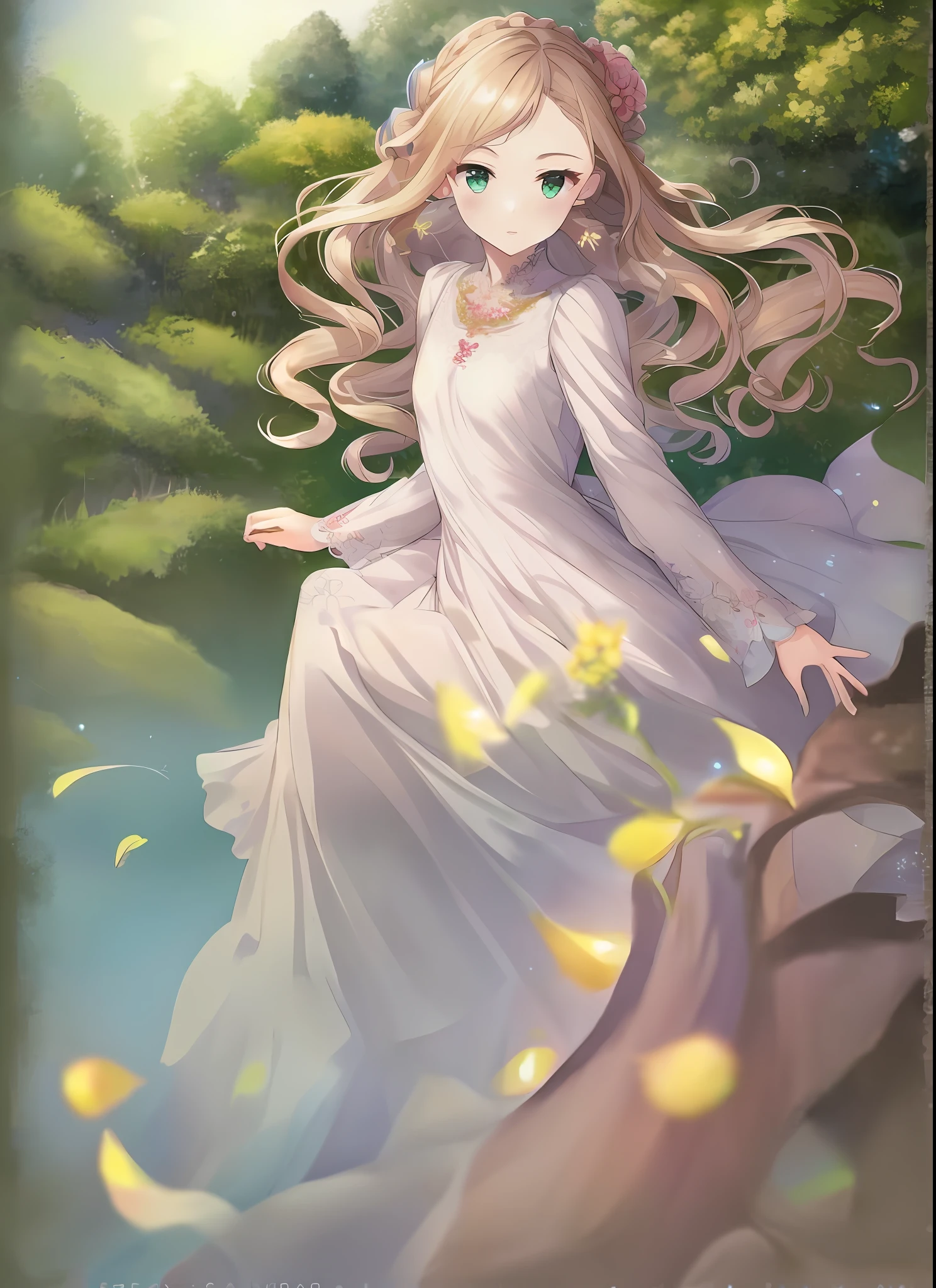 Anime, Girl in white dress sitting in steppe, Beautiful Anime Portrait, Beautiful anime girl, beautiful anime woman, Anime visuals of cute girls, beautiful anime style, beautiful anime art, Beautiful anime, beautiful fantasy anime, beautiful anime art style, Detailed Digital Anime Art, my dress up darling anime, High quality anime art style, pretty anime girl