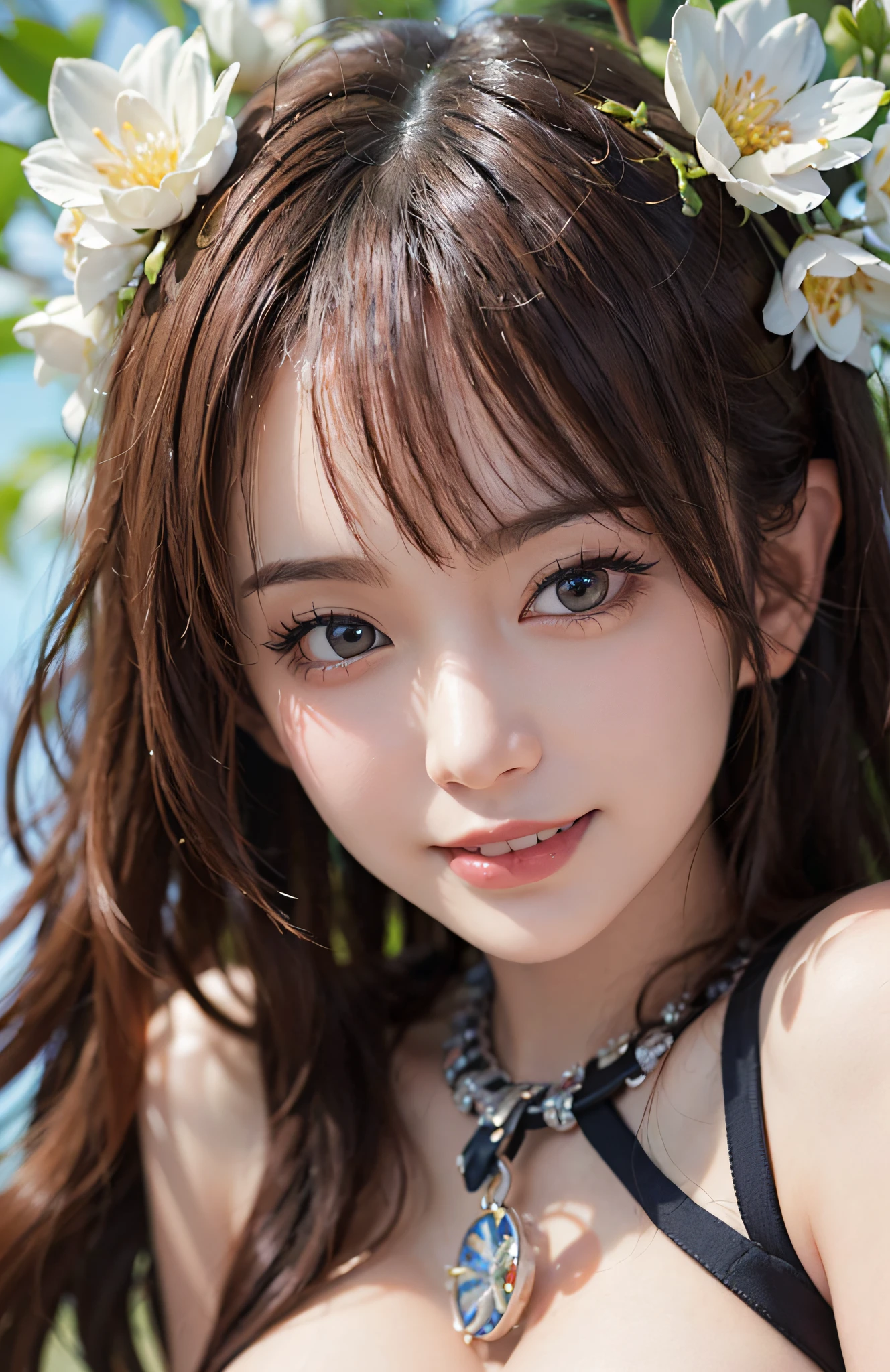 (A hyper-realistic)、(illustratio)、(hight resolution)、(8K)、(ighly detailed)、(Best Illustration)、(beautifully detailed eyes)、(top-quality)、(ultra-detailliert)、(​masterpiece)、(wall-paper）、（A detailed face）、独奏、a 1 girl、fullllbody、(Burst breasts:1.5)、Complex summer clothes、cleavage of the breast、Stage costumes、a miniskirt、frilld、Ren Hao、female idol、Eyes on the viewer、Detailed eyes and mouth、A detailed face、stage、lowkey、pureerosfaceace_v1、constricted hips、Slender system、Happy smiling face、a blond、Clean bangs、Beautiful teeth alignment、Blushing cheeks、Peeping