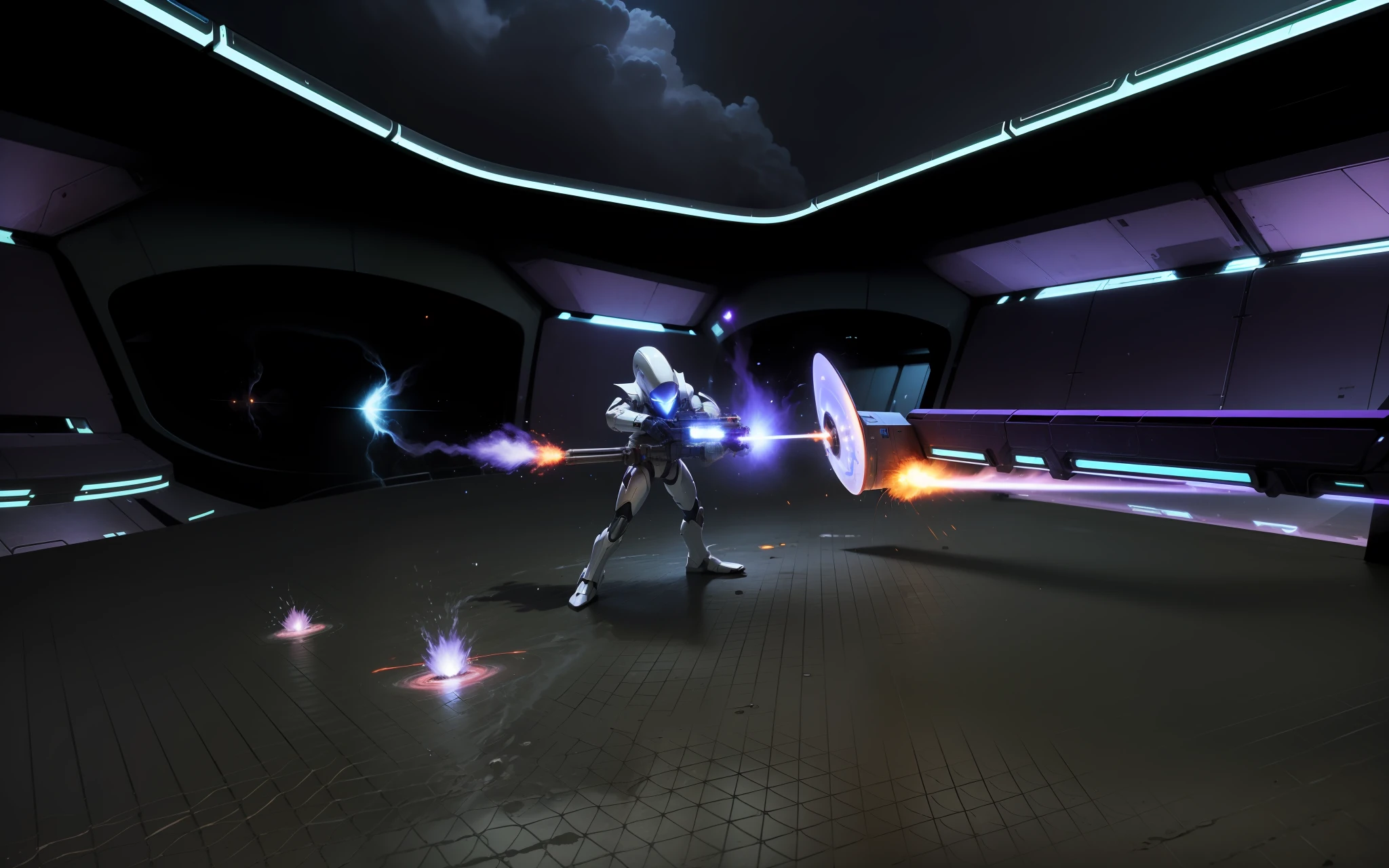 An alien with a plasma weapon is firing high-temperature plasma at the enemy,There was also a deadly stream of plasma flying around