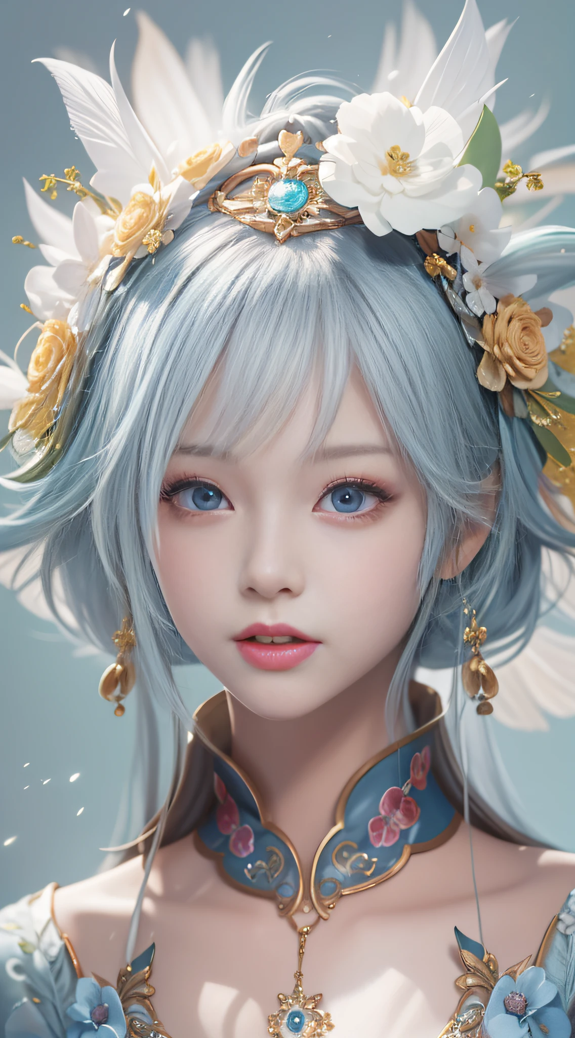 a close up of a woman with a flower crown on her head, Guviz-style artwork, Guviz, Fanart Meilleure ArtStation, Kawaii realistic portrait, Detailed digital anime art, inspired by Yanjun Cheng, trending on cgstation, 8K high quality detailed art, Stunning anime face portrait, detailed portrait of an anime girl