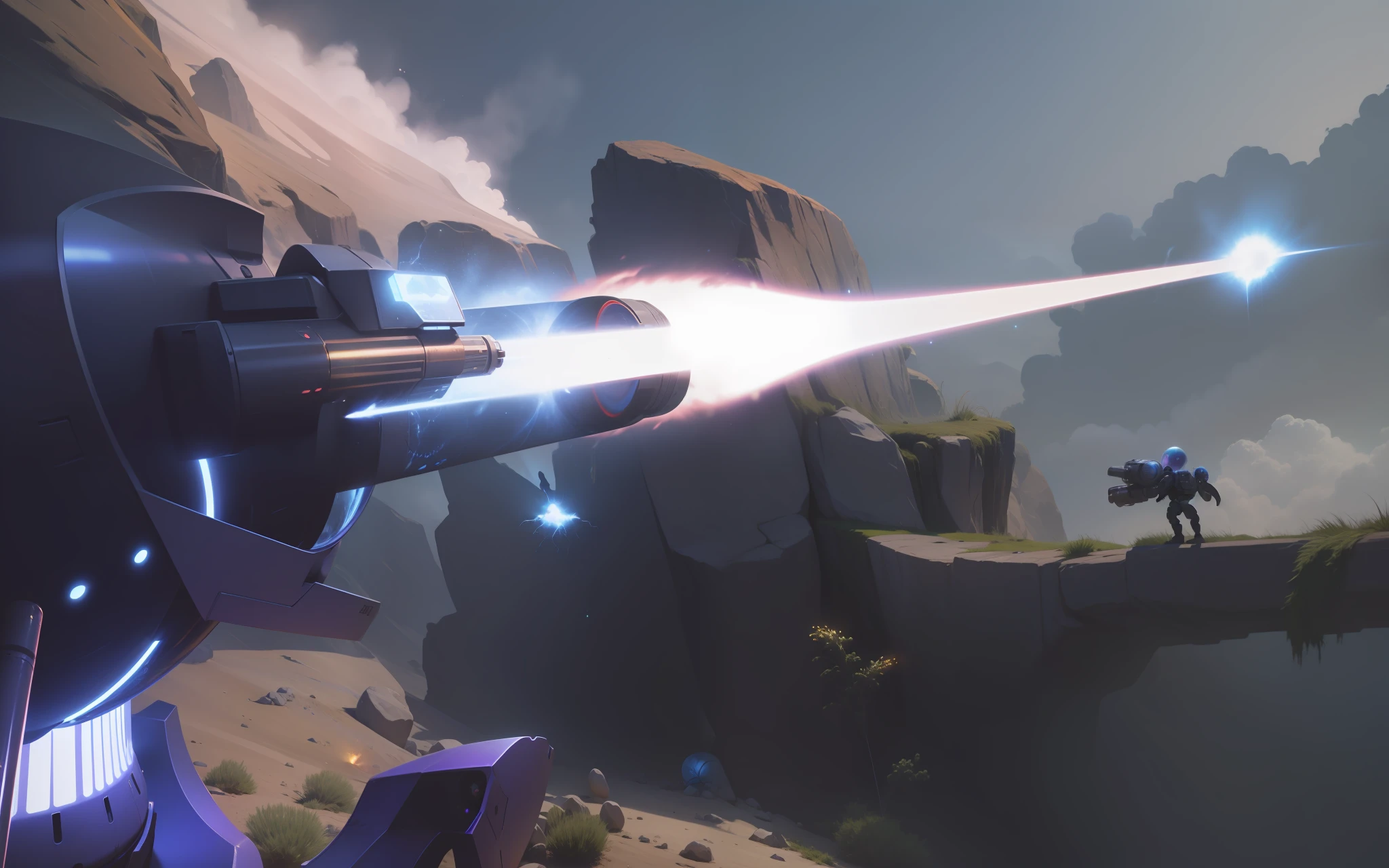 An alien plasma cannon is firing blue high-temperature plasma shells at the enemy