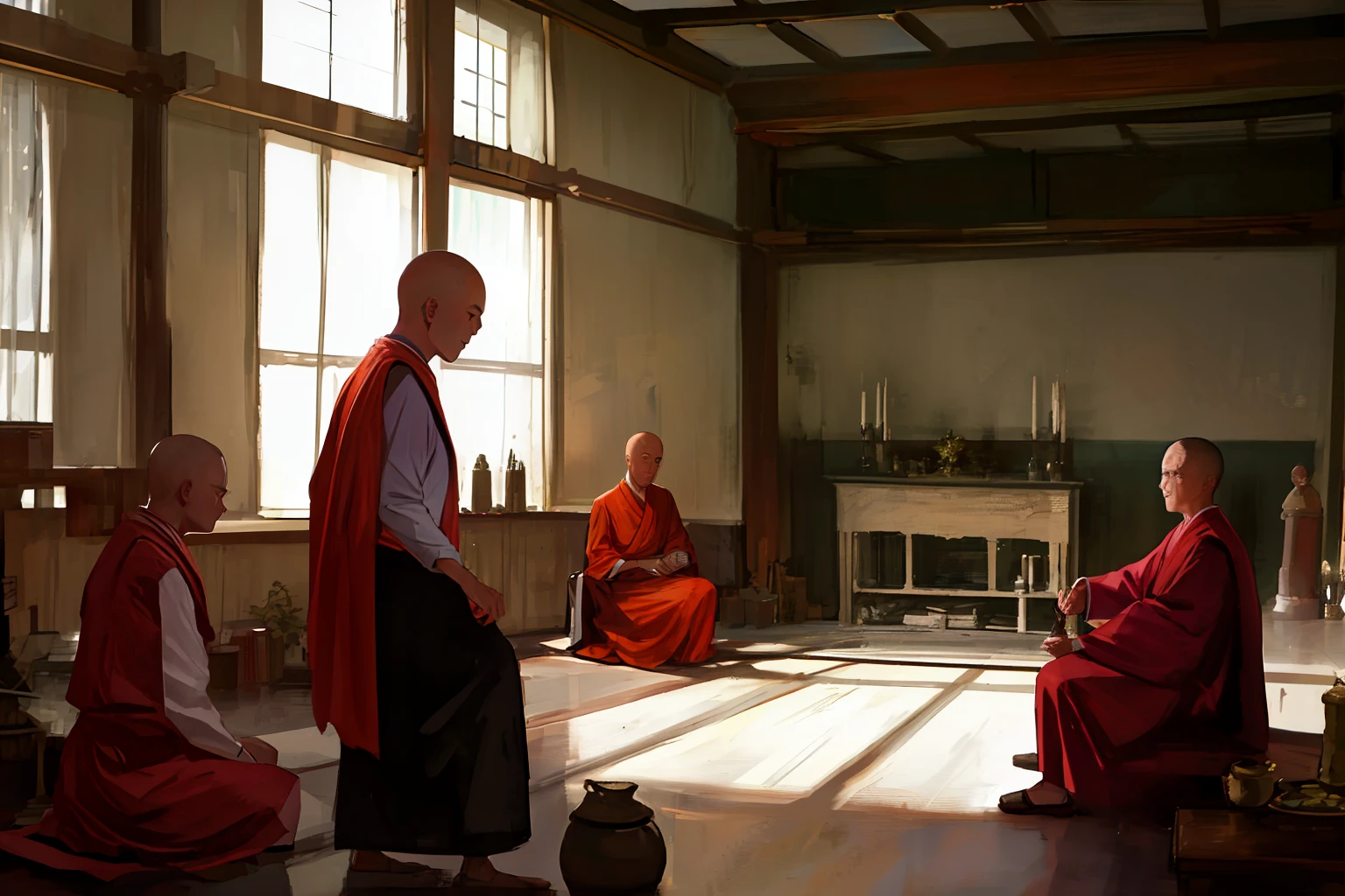 image of a monk with his disciple talking