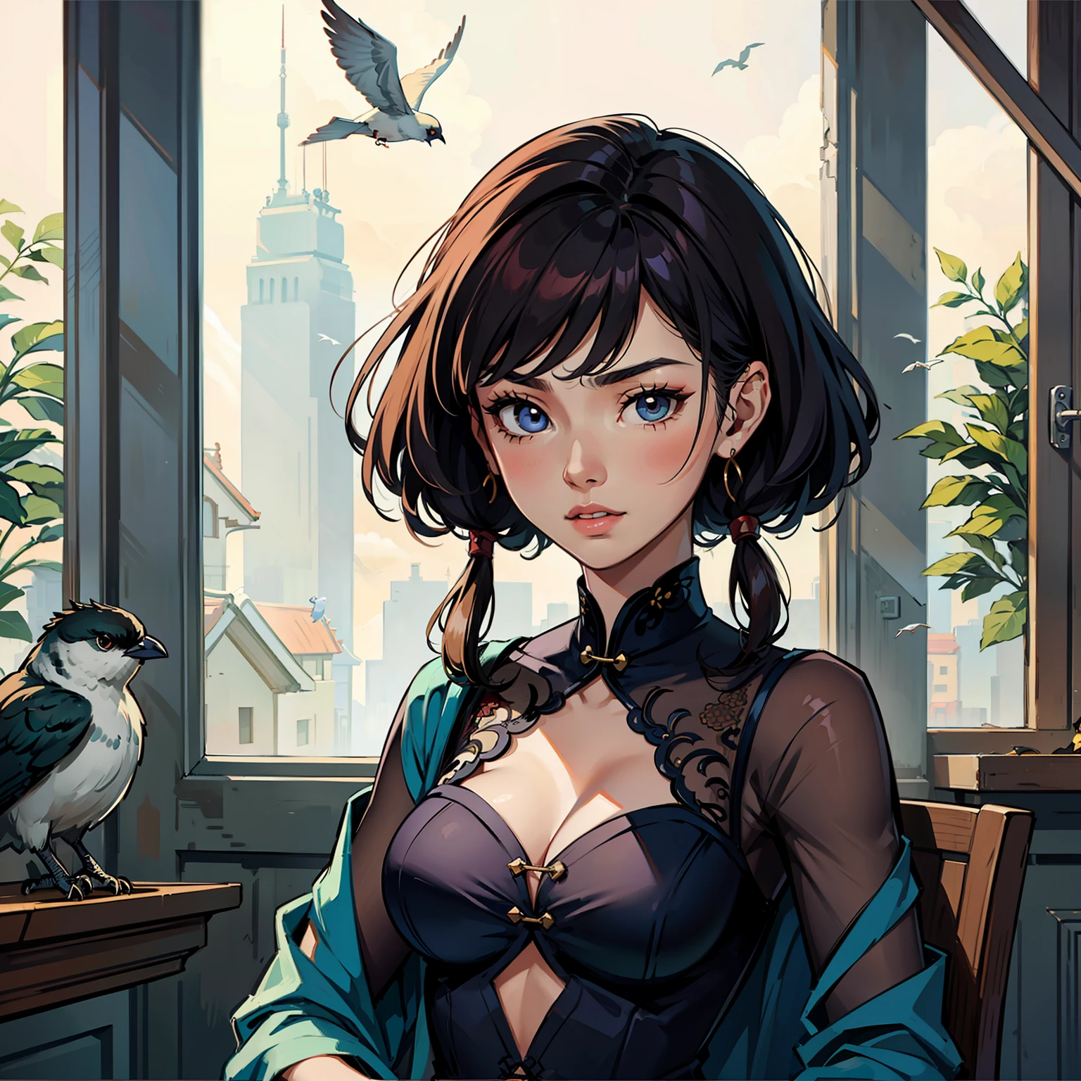 Xiu Xian dresses up as a girl,The characters are pure,Birds are attached to people,Background room --auto