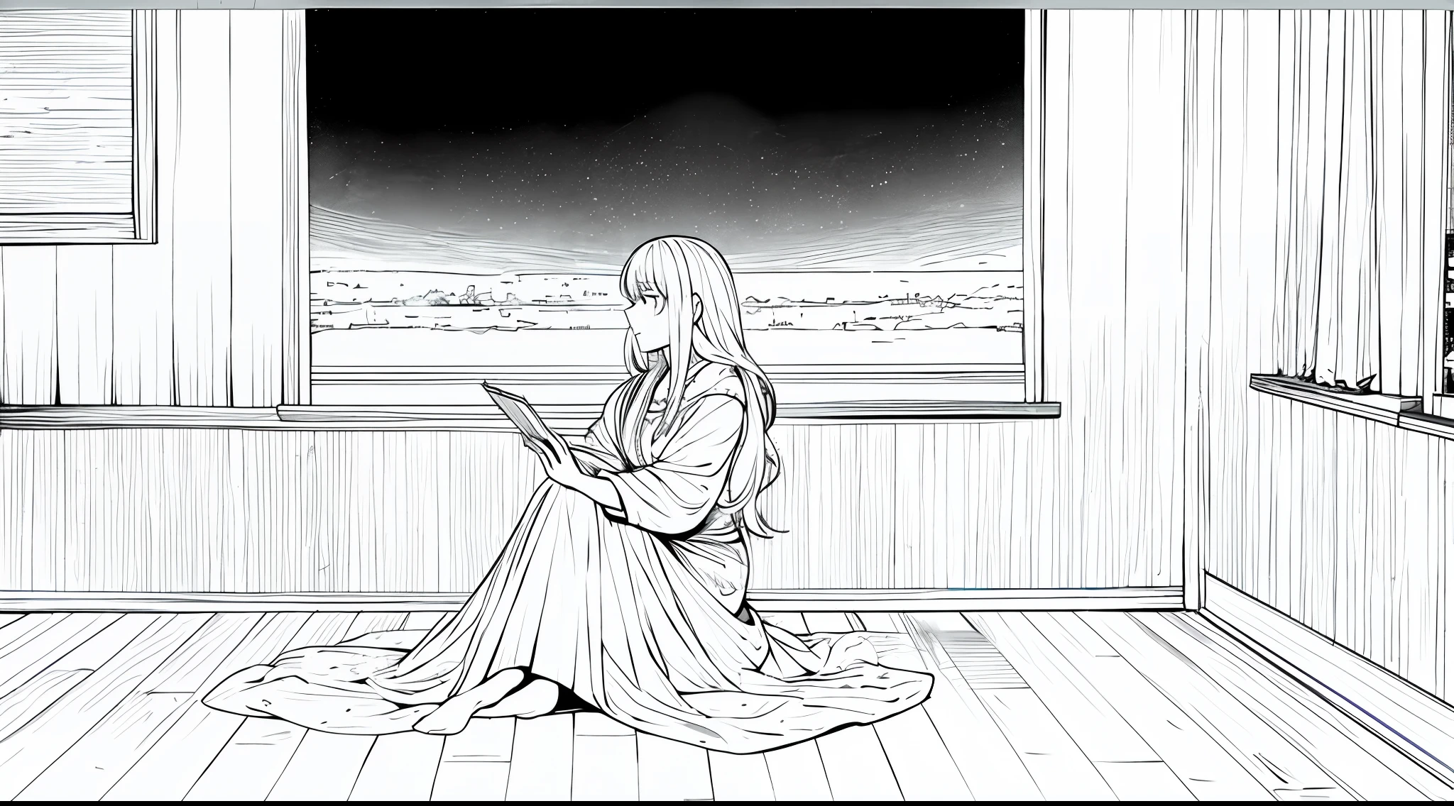 Alone,Lonely woman,sitting in a room,watching the stars at night