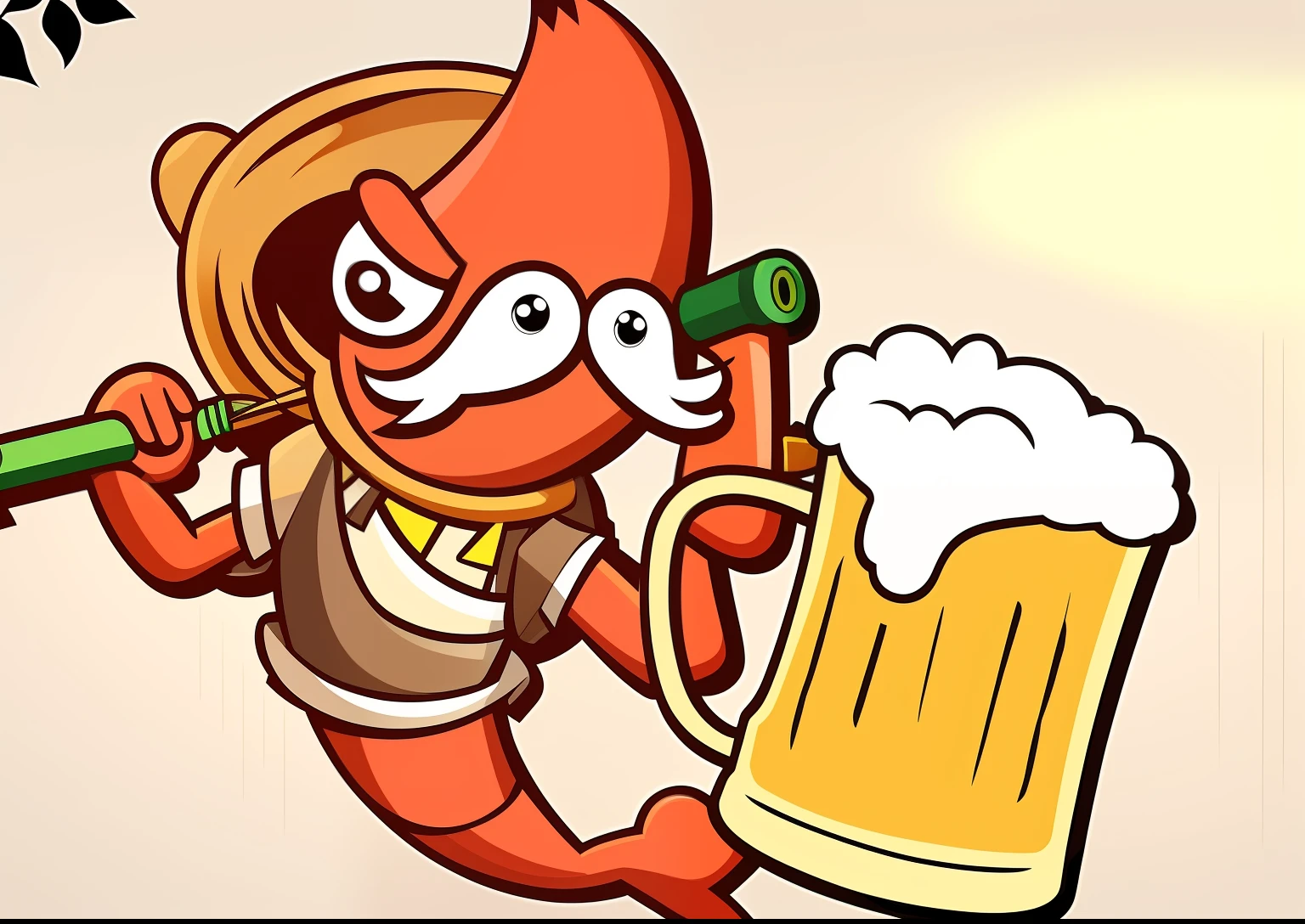 Cartoon characters and shrimp holding beer,drinking beer, 2D