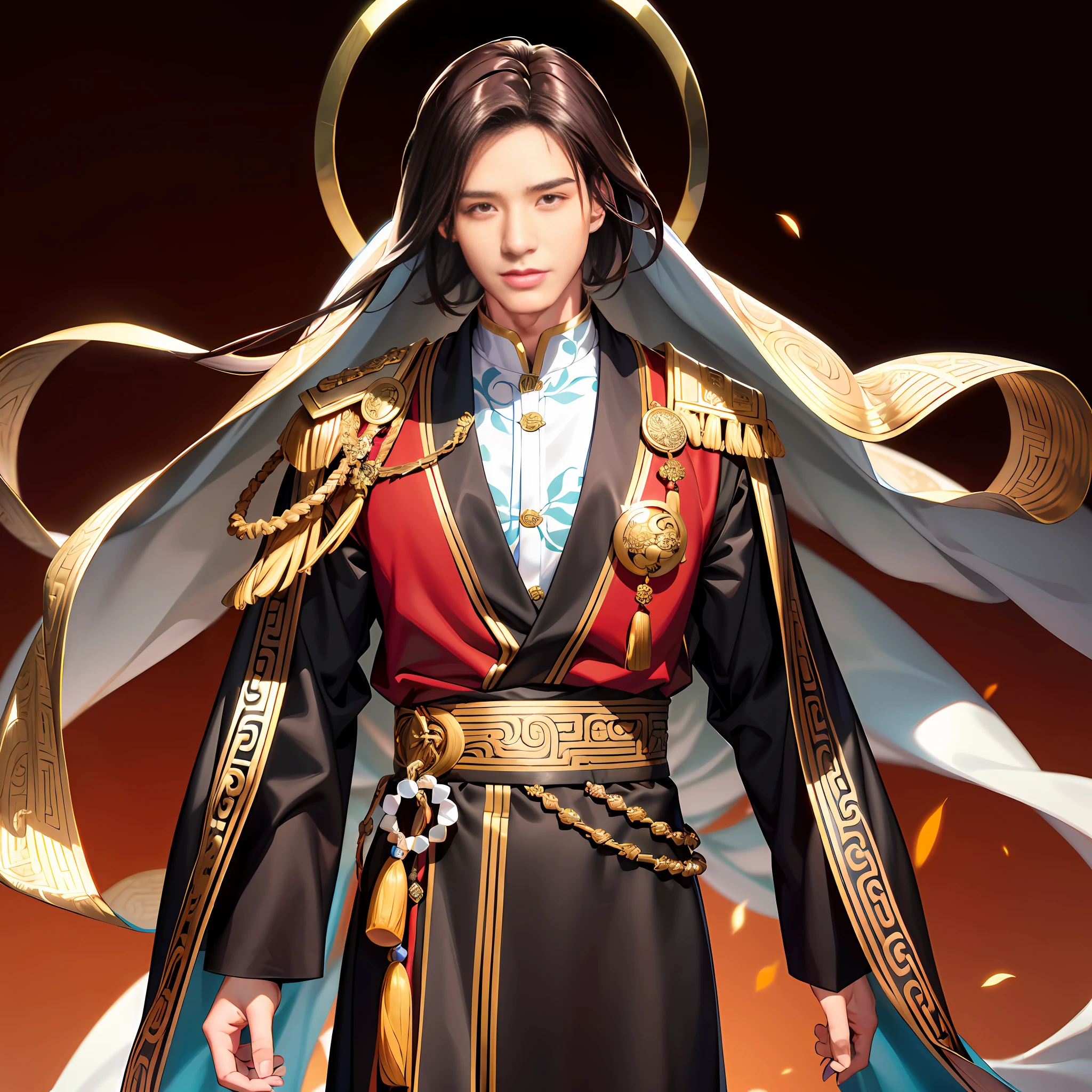 （tmasterpiece，best qualtiy，Hyper-detailing，Best shadow），（detailedbackground，chineseidol，Ancient wind，long whitr hair，looking at viewert，ssmile），（详细的脸，Mature male，masculine features，Strong chin line），（best illuminate），（（cinematric light）），rich colourful，Hyper-detailing，Dramaticlight，Complicated details，（The man's name is Tom Cruise，Asian people，brunette color hair，Brown eyes，marron marron，Tang dynasty clothing，exquisite costumes）