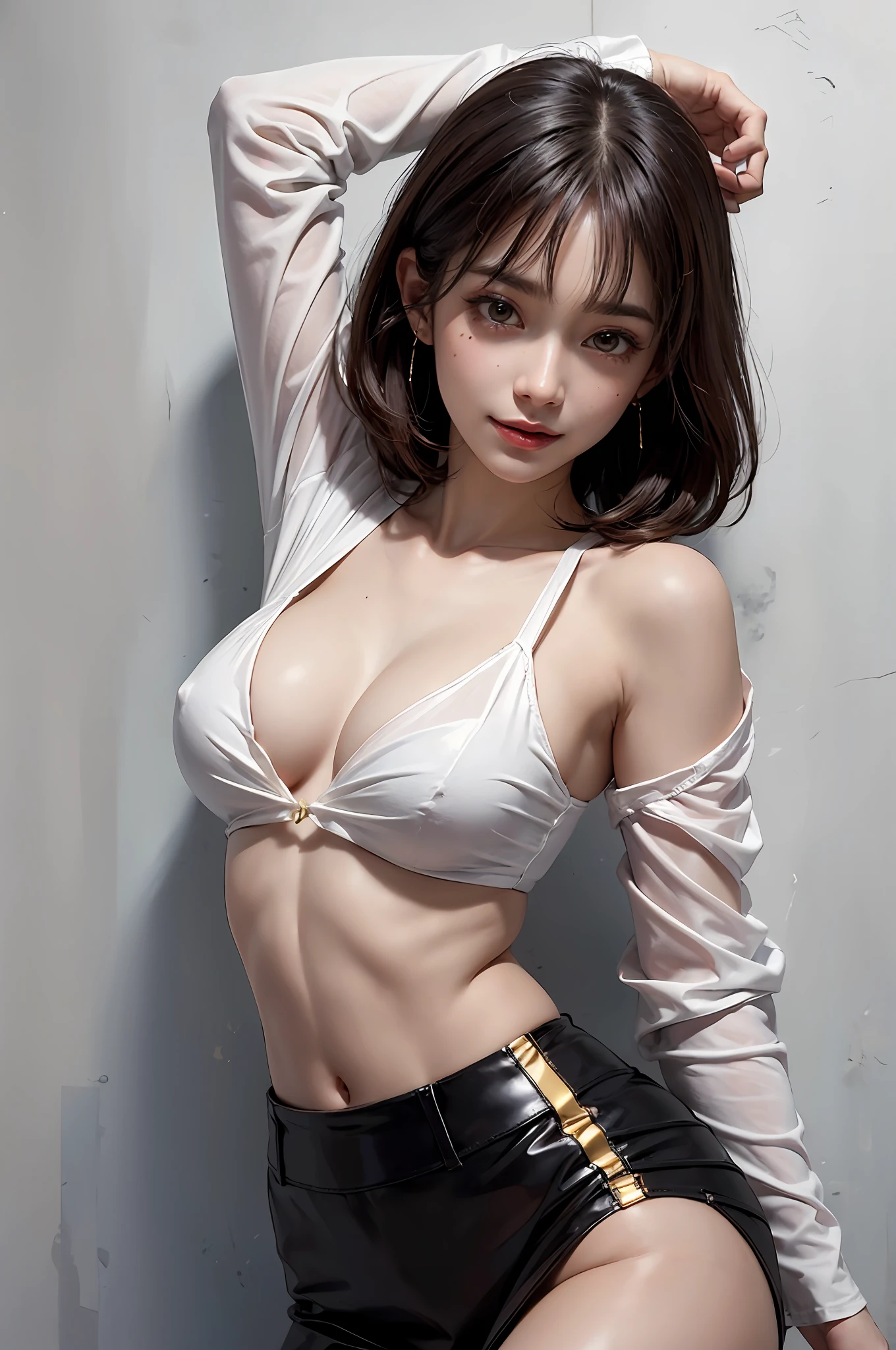 SeaArt Bot Variations 13:44:05 ((Masterpiece, Best Quality, High Definition)), 1 Girl, (Photorealistic: 1.4), Solo, White Background, Pure White Background, Mouth Closed, Happy Smile, Happy Smile, Pretty Black Hair, Short Hair, Big Eyes, Clear Double Eyelids, Eyelashes, Ears Out, Long Neck, Absolute Area, Skirt, ((Face Close-Up) ), (draw all head, shoulders), 19 years old, attractive proportions, shiny skin, clean collarbone, face in golden proportions, perfect face, tearful mole, mole on chest, bangs, clean bangs, lip gloss, thin lips, white skin, naked, big breasts