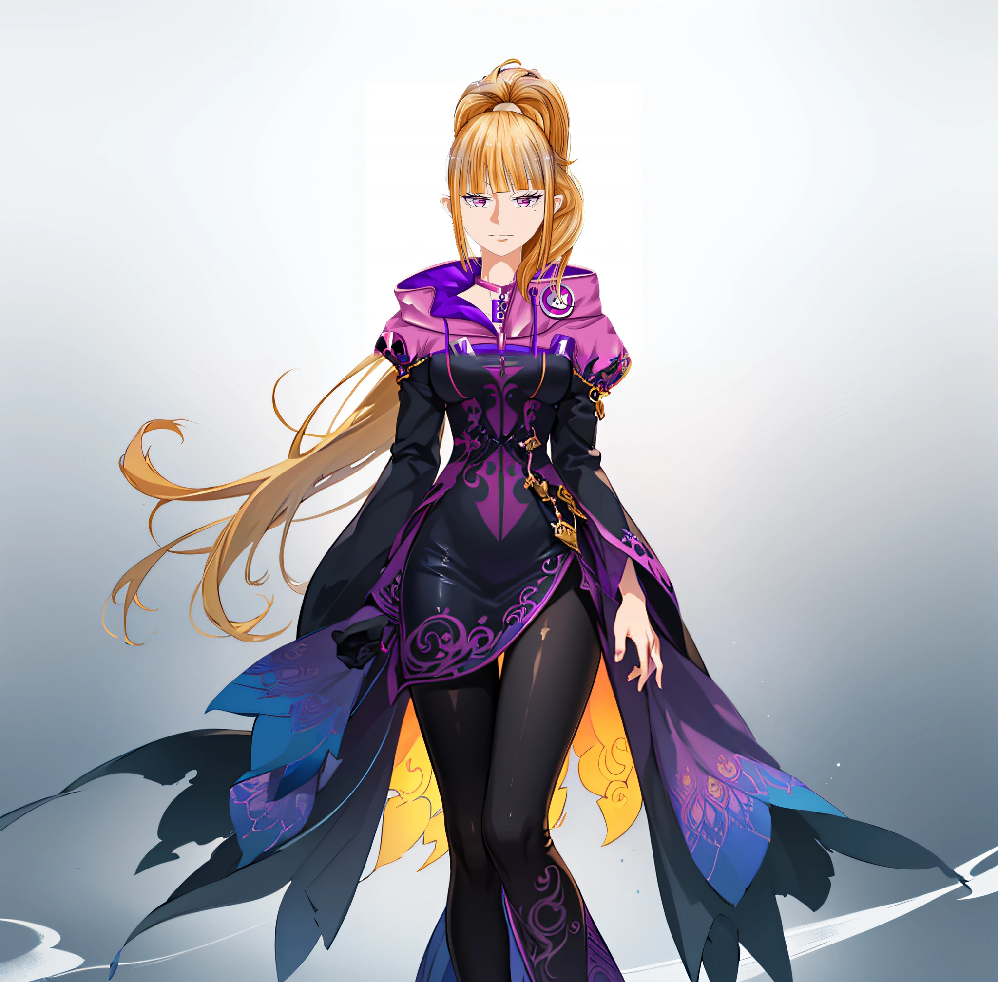 Girl with blonde hair and purple jacket, (masterpiece、top-quality、top-quality、Official art、Beautifully Aesthetic:1.2)、(8Head and body、1girl in:1.3)、ighly detailed、(Fractal Art:1.2)、colourfull、highestdetailed、(Zentangle:1.2)、(Dynamic Pause) 、(Abstract background:1.5)、(dressed casually:1.2)、(shinny skin)、(Many colors:1.4)、