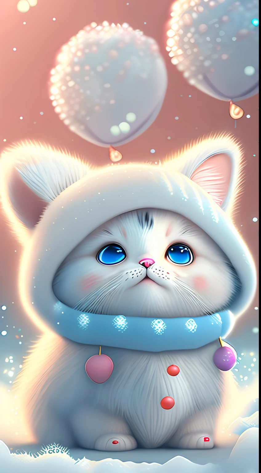 In this ultra-detailed CG art,Cute kittens surrounded by ethereal balloons,laughingly,blingbling,red colour,Best quality at best,A high resolution,Complicated details,fanciful,cute animal,Funny,Open-mouthed!!!,laughingly!!