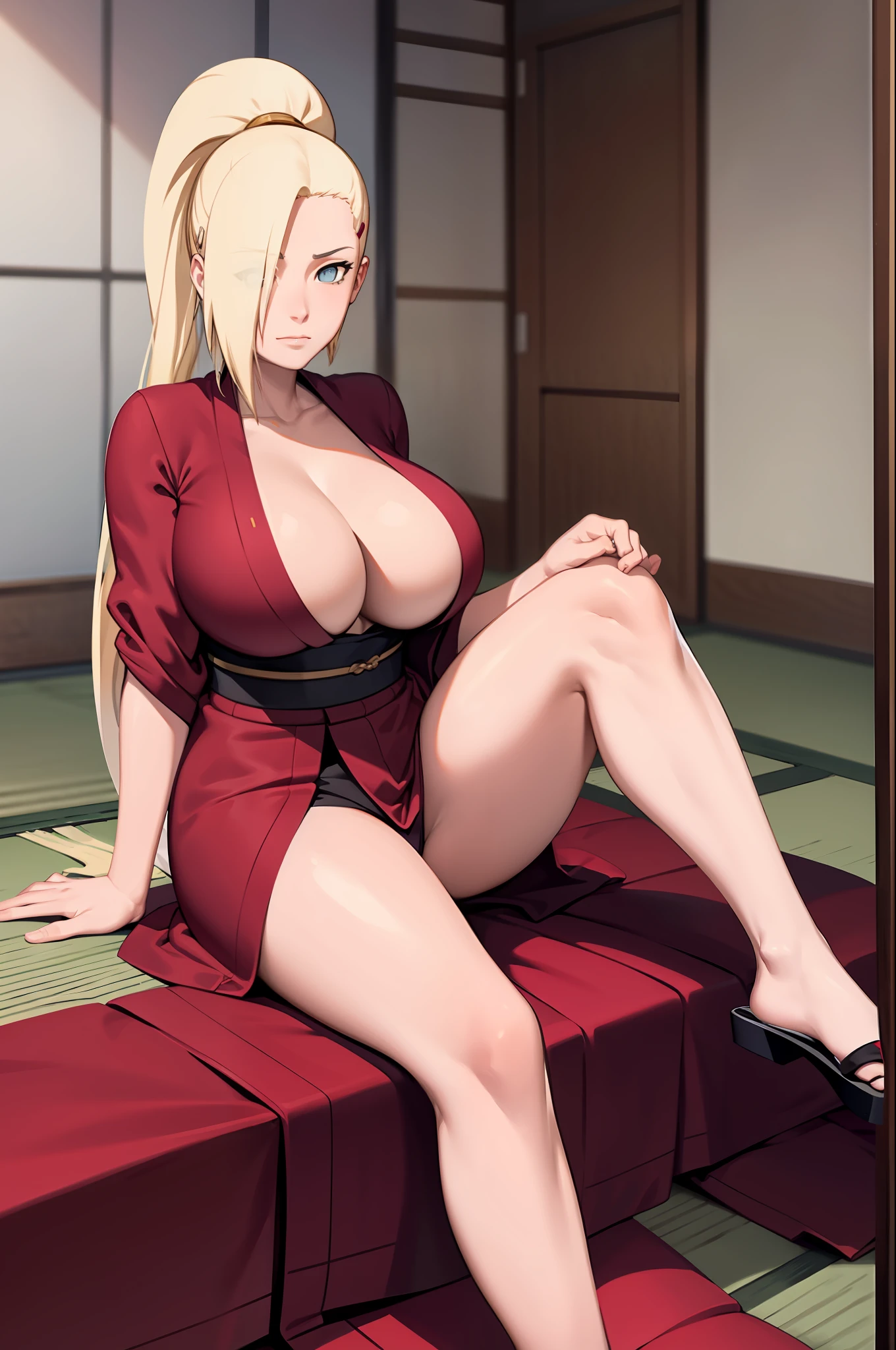 yamanaka ino, kimono, snowing, sitting, wide thighs, décolleté, big breastes, tmasterpiece, Erotica