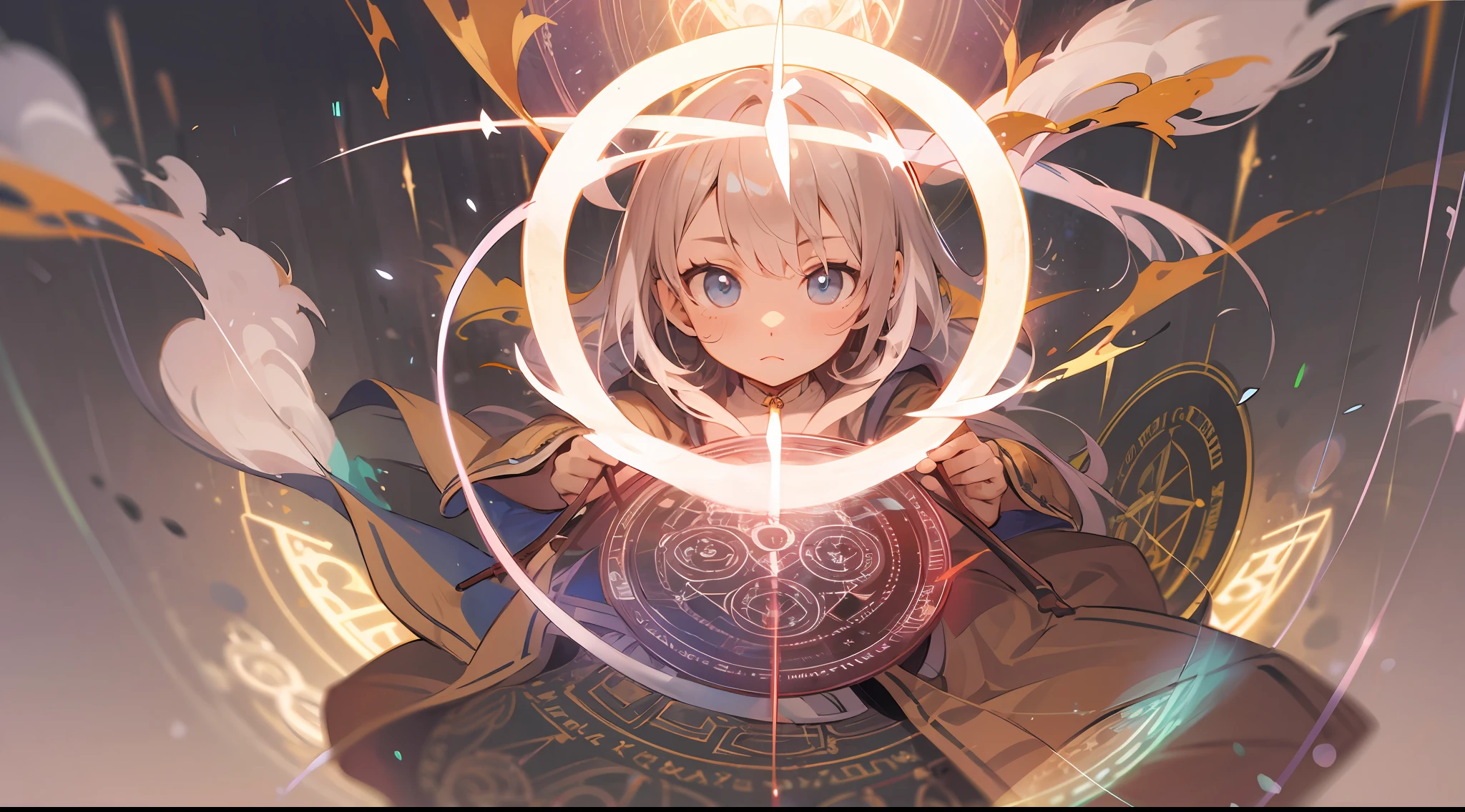 Woman with weapon coming out of body、kawaii、A magic circle appeared overhead and at your feet.、