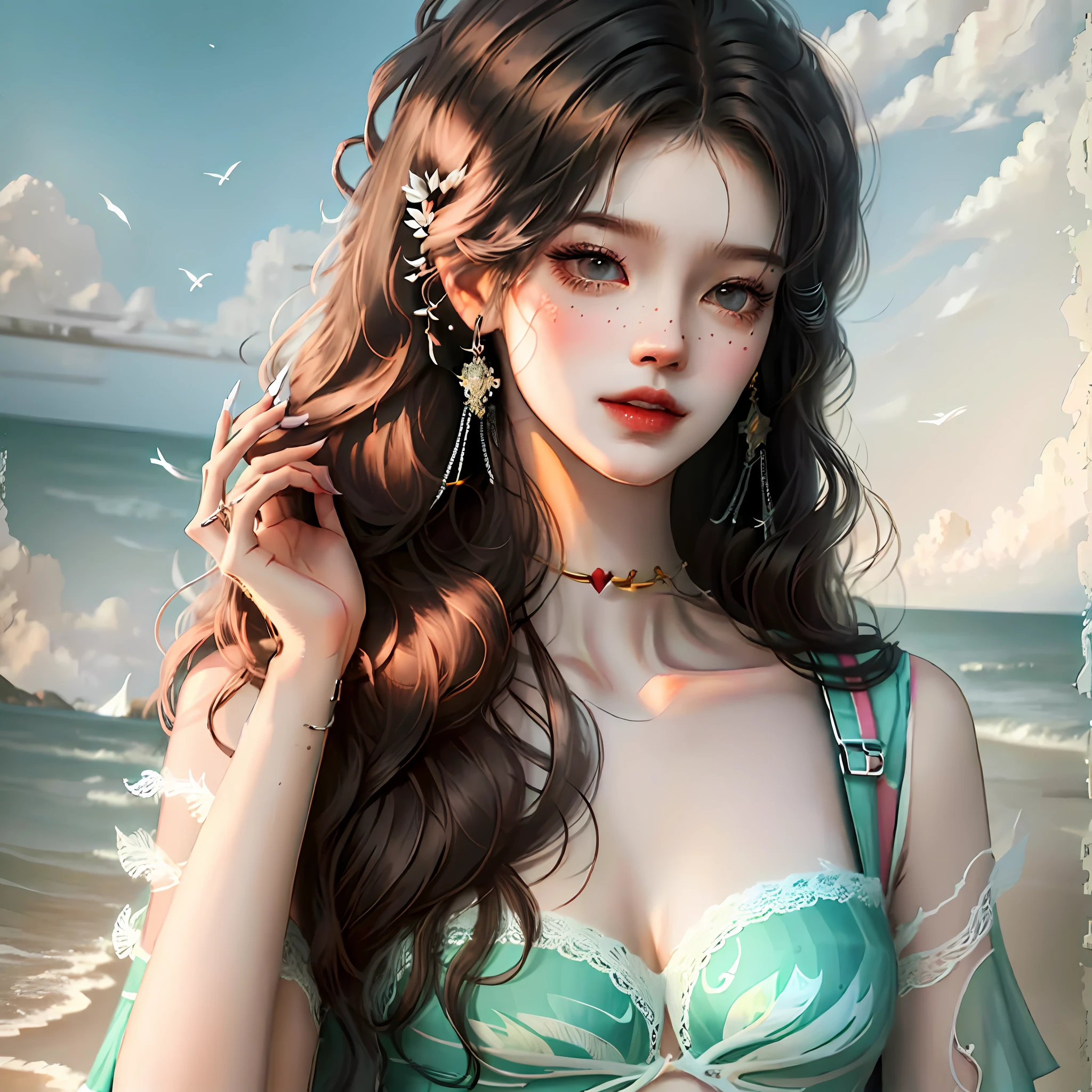 beautiful  Girl、high-detail、tre anatomically correct、A dark-haired --auto
