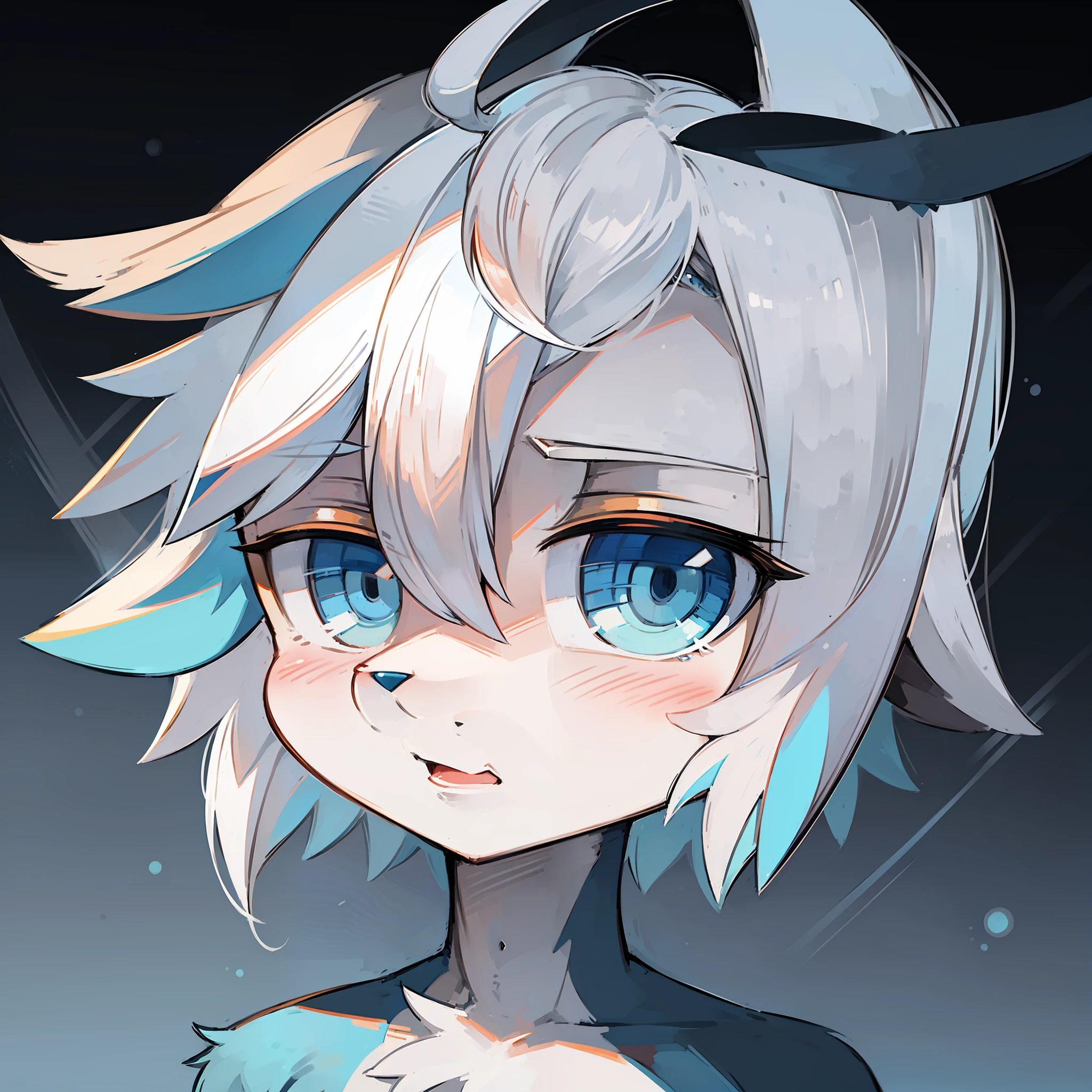 anime cat with white hair and blue eyes and a blue background, an anime portrait of cirno, unknown artstyle, cirno, sketchy artstyle, varguyart style, flat anime style shading, lineless, cel - shaded art style, anime stylized, furry character portrait, portrait of an anthro fox, headshot of young female furry, fursona art