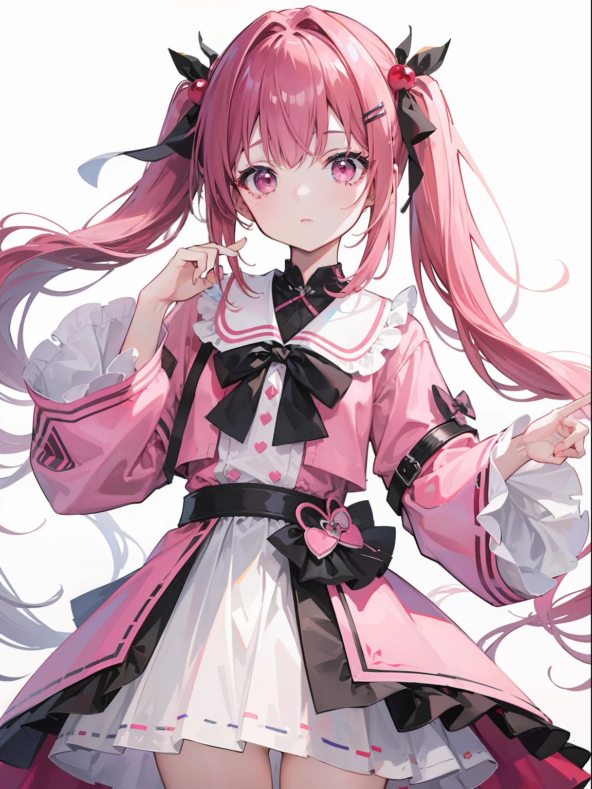 One girl、masterpiece、top-quality、Top image quality、、thin twin tails on only one side,,、Berry hair ornament、dark pink hair、Pink eyes、sano