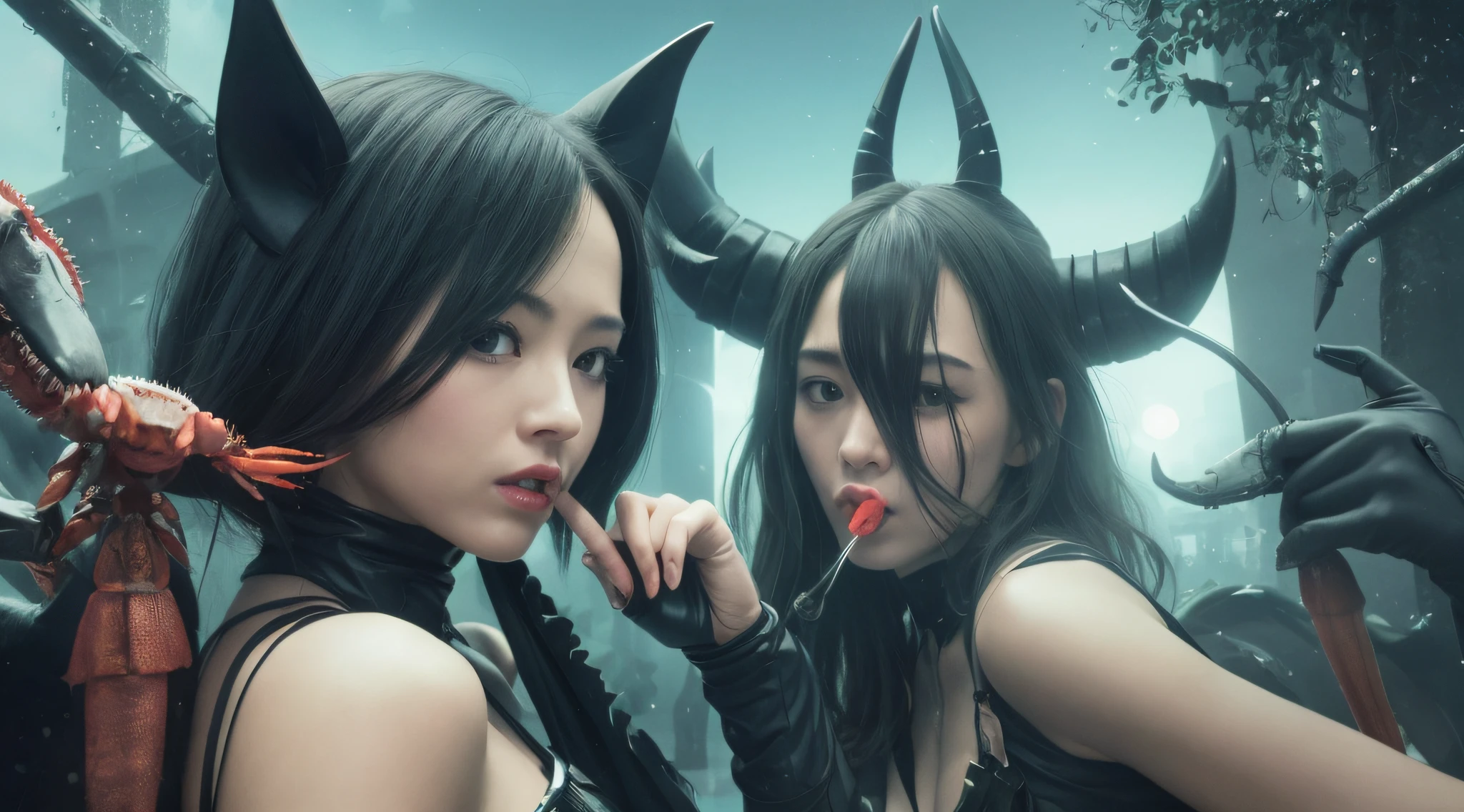 Three eyes, Two noses, Large ears, poison fangs, Mouth，Hela hairstyle，D罩，Kirin arm，Six crab legs[I want to be quiet]