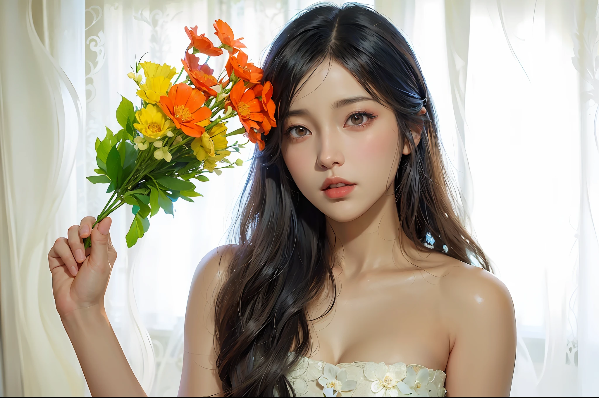 a close up of a woman with long hair wearing a blue dress, smooth anime cg art, inspired by Li Mei-shu, beautiful character painting, game cg, inspired by Leng Mei, 3 d anime realistic, 2. 5 d cgi anime fantasy artwork, intricate ornate anime cgi style, close up character, stunning anime face portrait, high detailed face anime