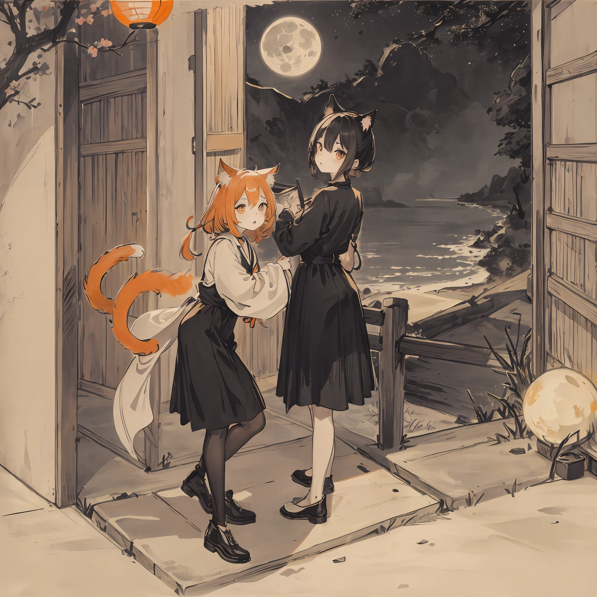 Cat,orange,Cute,Big eyes,masutepiece,fullmoon,backstreet