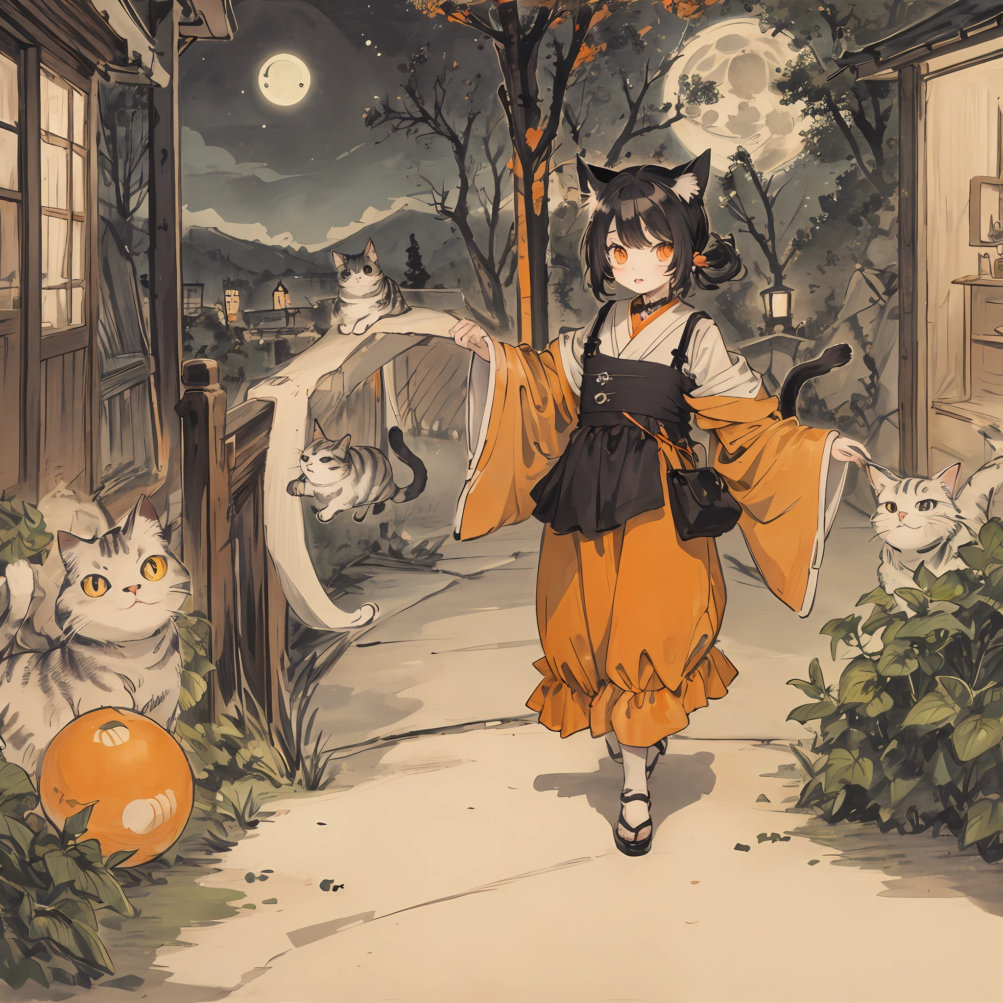 Cat,orange,Cute,Big eyes,masutepiece,fullmoon,backstreet