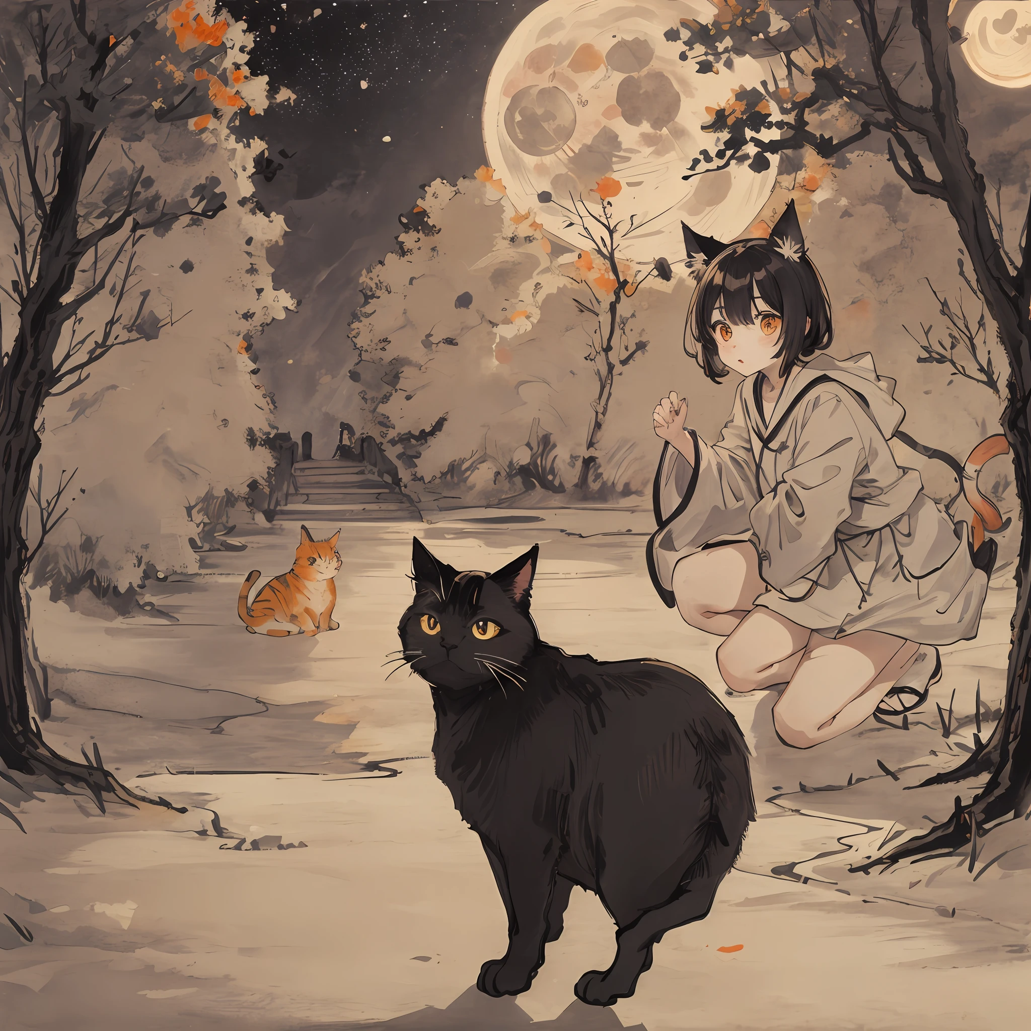 Cat,orange,Cute,Big eyes,masutepiece,fullmoon,backstreet