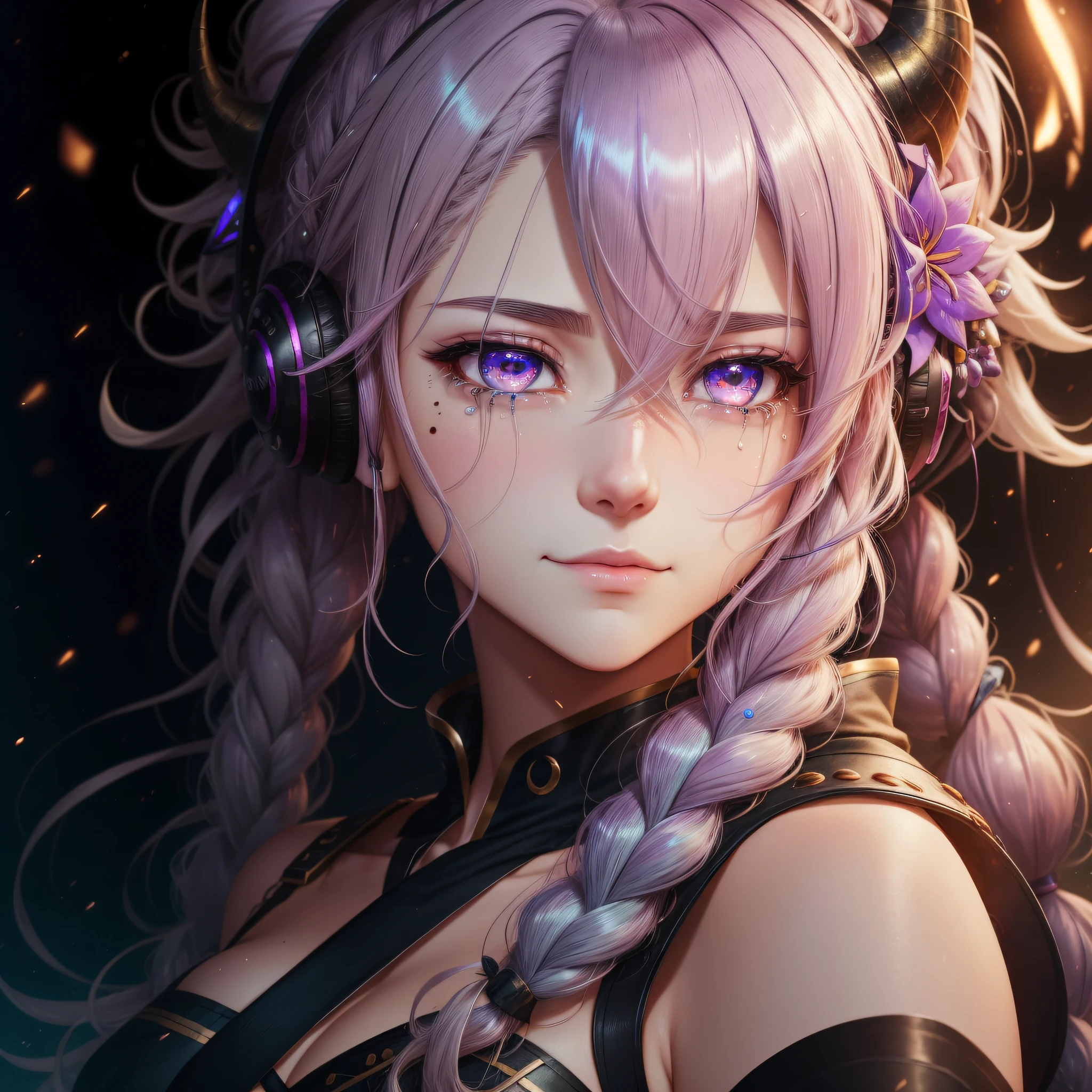 colored inner hair, ahoge, bangs, asymmetrical hair, curly hair, hair behind ear, hair over shoulder, messy hair, side braid, wavy hair, hair pulled back, expressive hair, shiny hair, wet hair, mizura, widow's peak, horns, forehead mark, hair bell, headphones, dragon horns, star hair ornament, flower on head, mole under eye, mismatched pupils, tears, aqua eyes, crying with eyes open, glowing eyes, sparkling eyes, slit pupils, heterochromia, shy, blush, parted lips, ear blush, seductive smile, full blush, torogao, crystal hair, ponytail, drill hair, blonde hair, character chart, reference sheet, move chart, bust chart, close-up, Eye-Level Shot, 35mm, f/4.0, Canon, Sony FE GM, high detail, anime, modern, Romanticism, Verism, chiaroscuro, cinematic lighting, chromatic aberration, sparkle, drop shadow, halftone, stereogram, optical illusion, anaglyph, vignetting, UHD, retina, masterpiece, ccurate, anatomically correct, textured skin, super detail, high details, high quality, award winning, best quality, highres, 1080P --auto