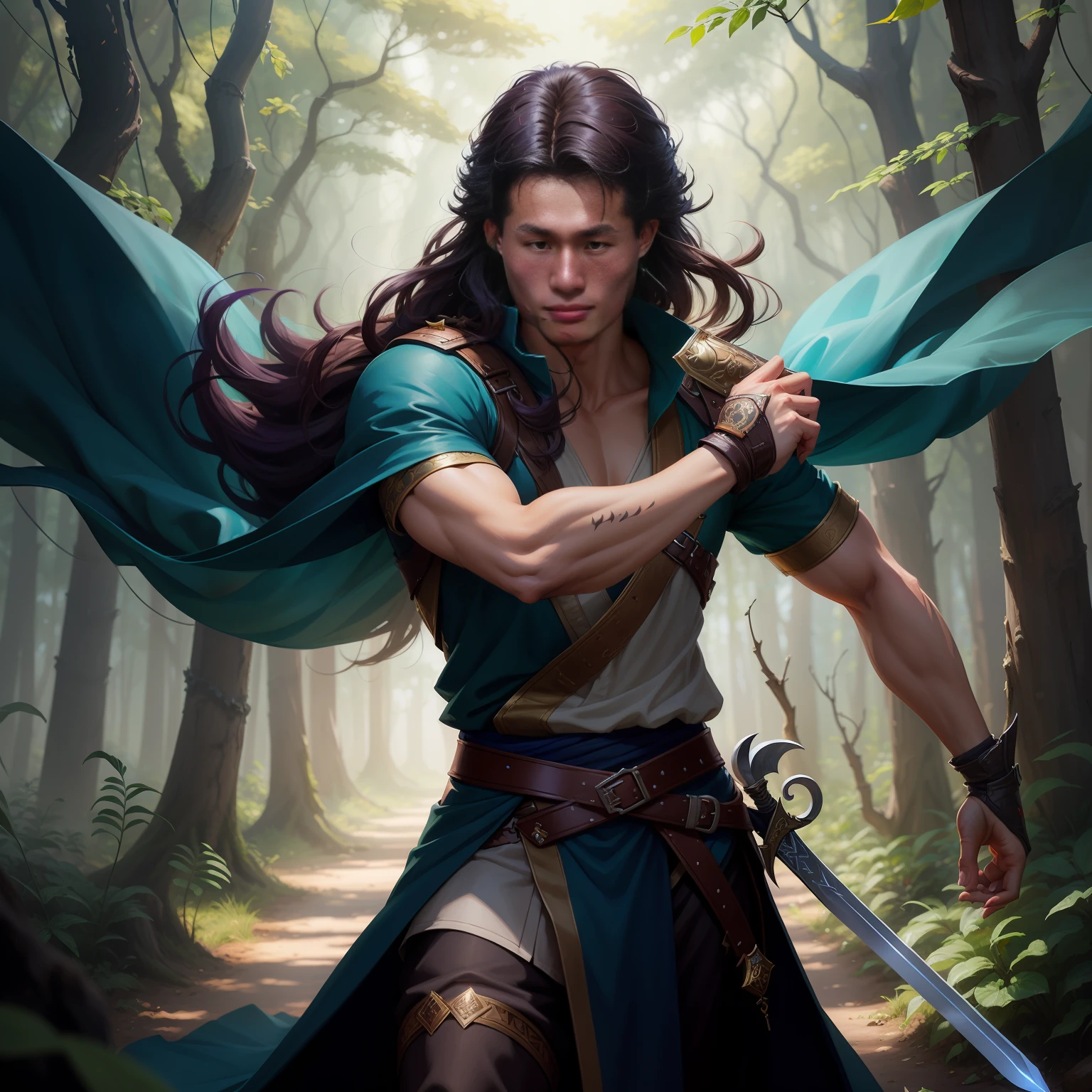 Arafad image of a man with a sword in the forest, graphic artist magali villeneuve, hold sword in the forest, charlie bowater character art, magali villeneuve', Epic fantasy digital art style, author:Magali Villeneuve, Arte do Jogo de Cartas de Fantasia, author:ruanjia、stanely artgerm, Ross Tran 8 K, Epic fantasy art style
