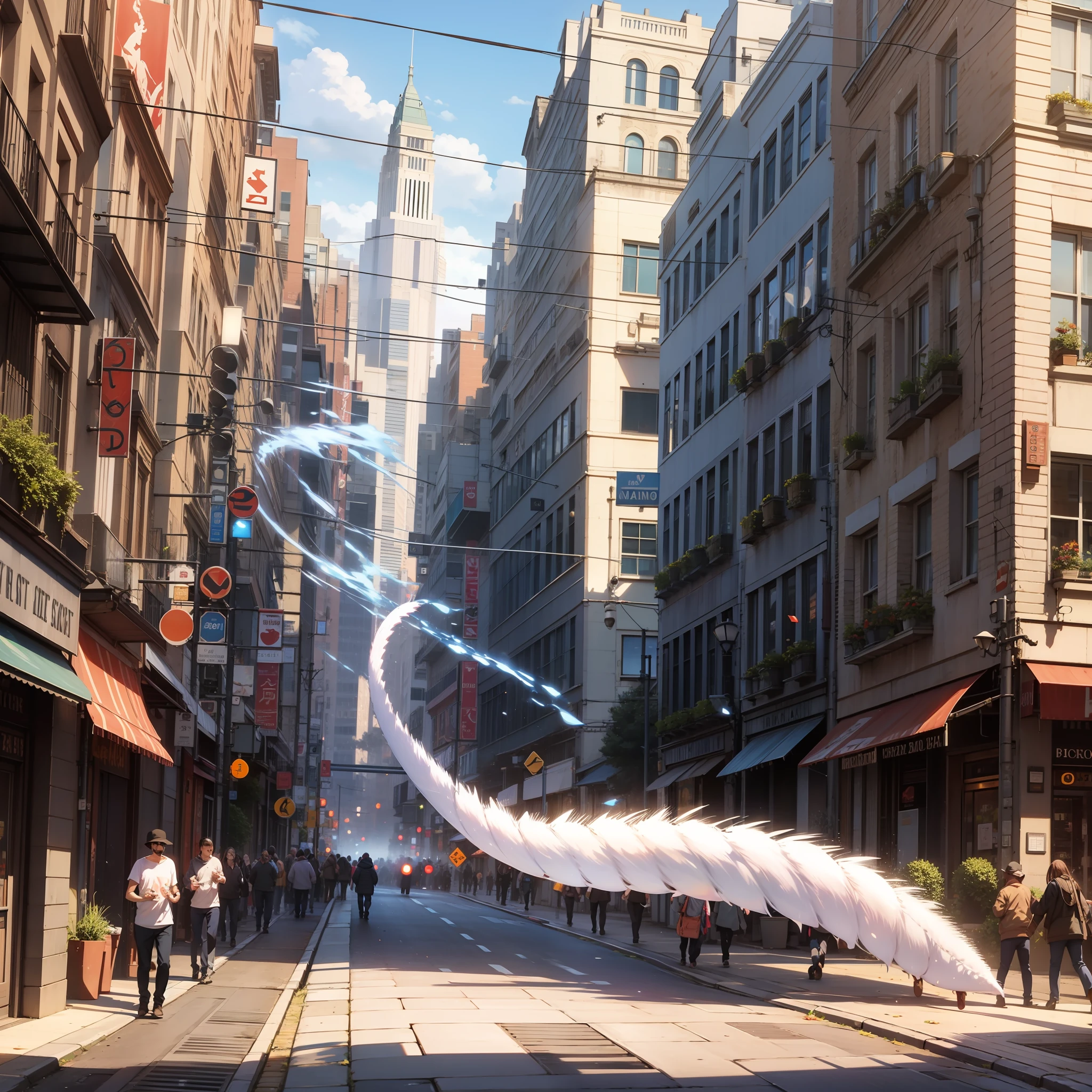 A large white worm attacking a city street