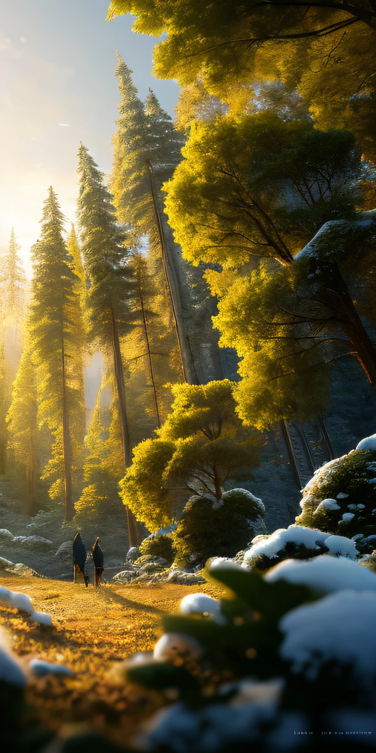 Masterpiece, best quality, high quality, extremely detailed CG unity 8k wallpaper, vast and quiet coniferous forest stretching to the horizon, lush green trees harmoniously gathered together, fresh breeze whispering through the leaves, frozen ground Topped with crystal snow, creating stunning peaceful landscapes, bokeh, depth of field, HDR, bloom, chromatic aberration, photorealism, highly detailed, trending on artstation, trending on CGsociety, intricate, high detail, dramatic, art by midjourney