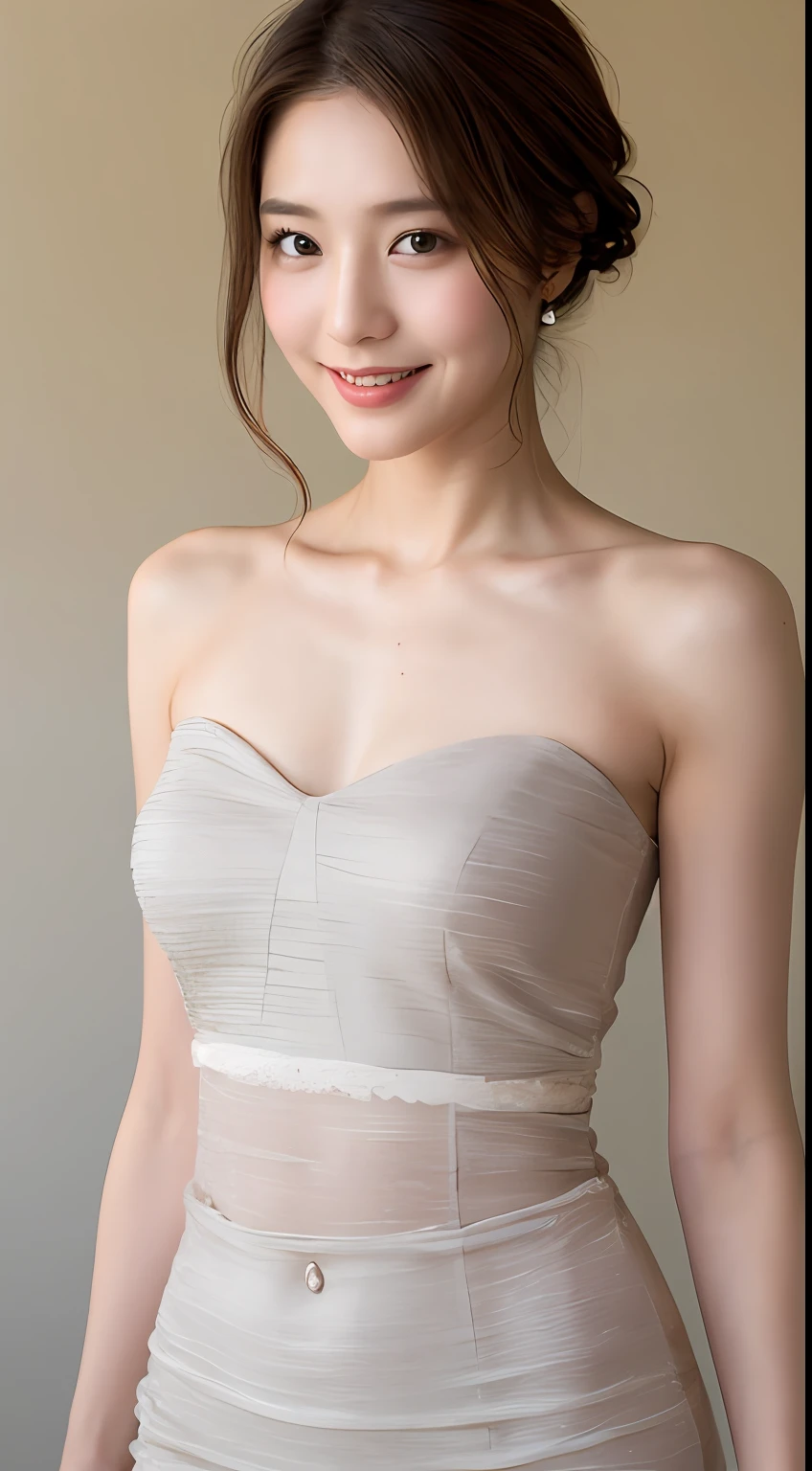 ((Best Quality, 8K, Masterpiece: 1.3)), 1 Girl, Slim Abs Beauty: 1.3, (Hairstyle Brown Hair Shortcut, Big: 1.2), Dress: 1.1, Super Slender Face, Delicate Eyes, Double Eyelids, Smile, Home, Raw Photo