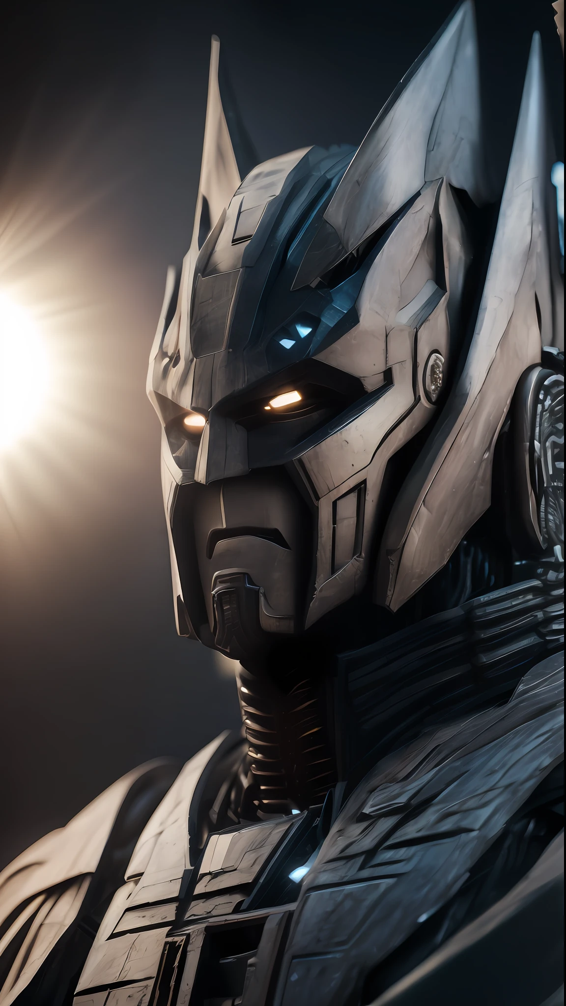 Transformers, Batman and HR Giger style, photo realism, hyper-detail, natural light, light background, photos, studio lighting cinematic shooting + dynamic composition, incredible detail, sharpening, detail + intricate details + professional lighting, cinematic lighting + 35mm + anamorphic + lightroom + photography + bokeh + lens flare + film grain