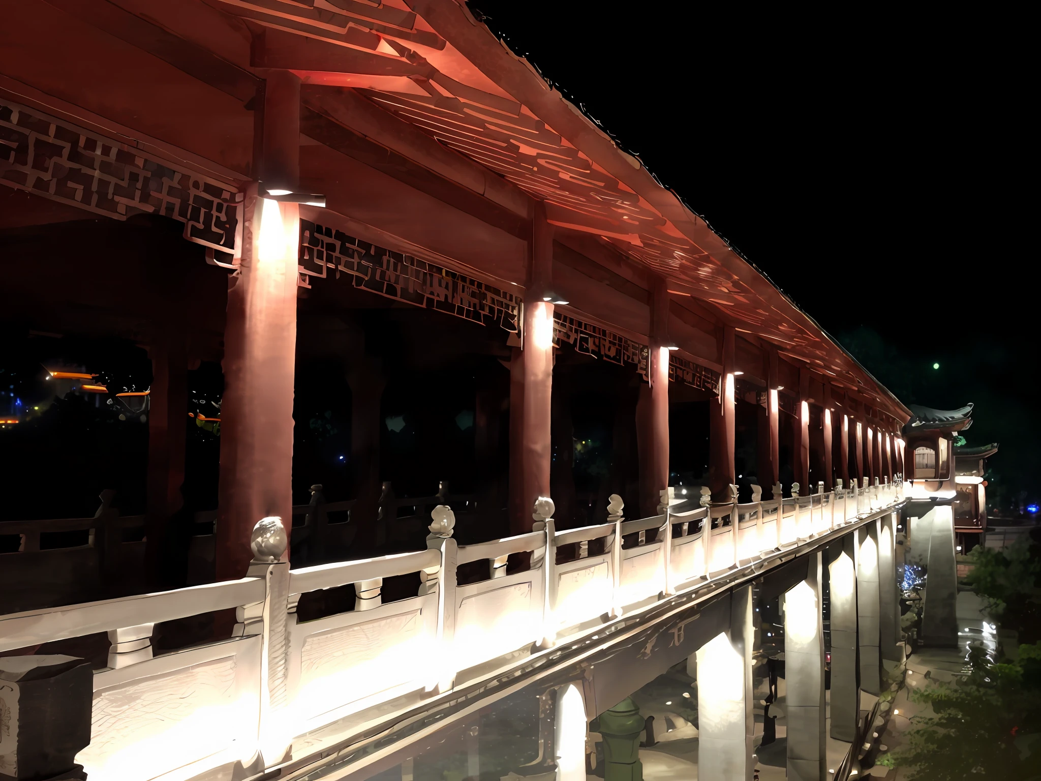 The Alafid roof of a building with lights on at night, Ancient Chinese architecture, Tang Dynasty Palace, photo taken at night, Chinese architecture, korean traditional palace, lit from below with red lighting, night shot, gwanghwamun, in the night time, Night view, during night, lit from below, Chinese palaces, taken with a Sony A7R camera