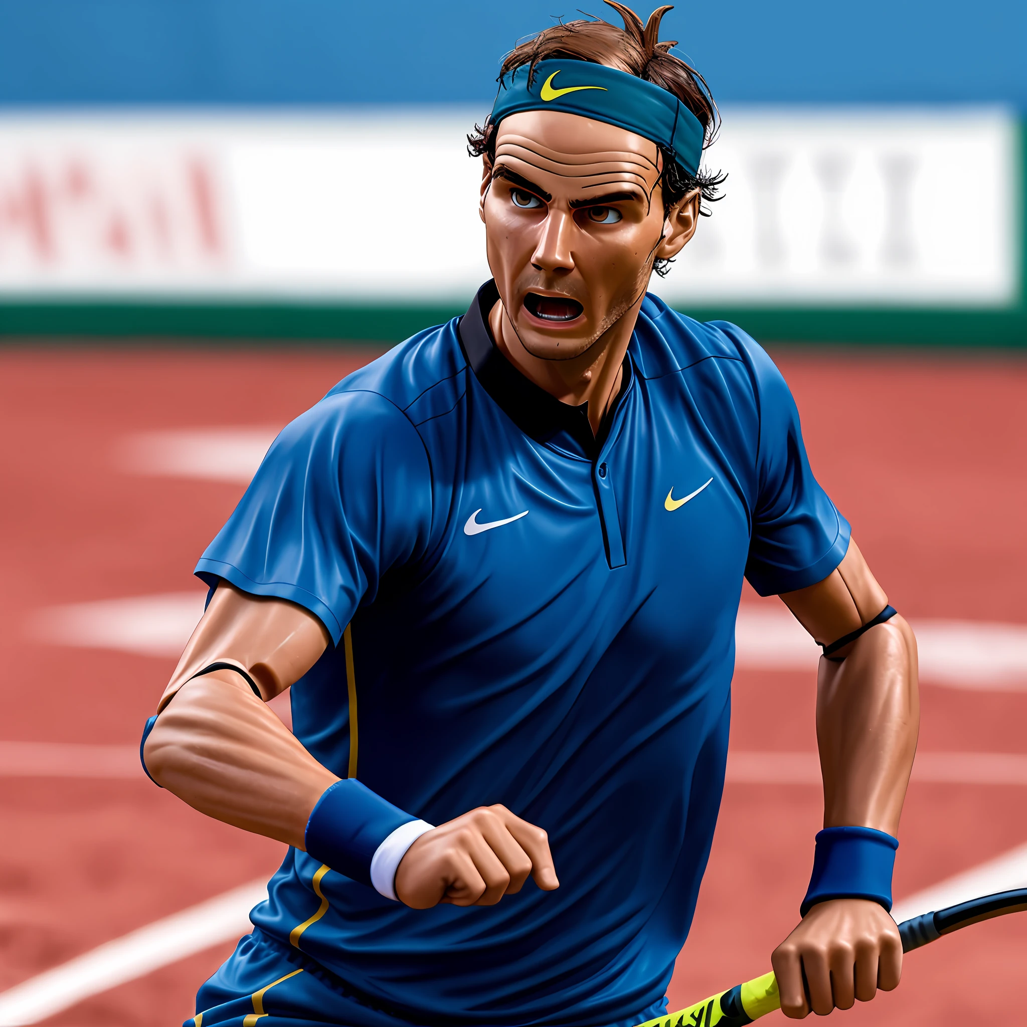 Rafa Nadal action figure with accessories, malefigure, hyper-realistic photography, taken with a professional camera, depth of field, 8k
