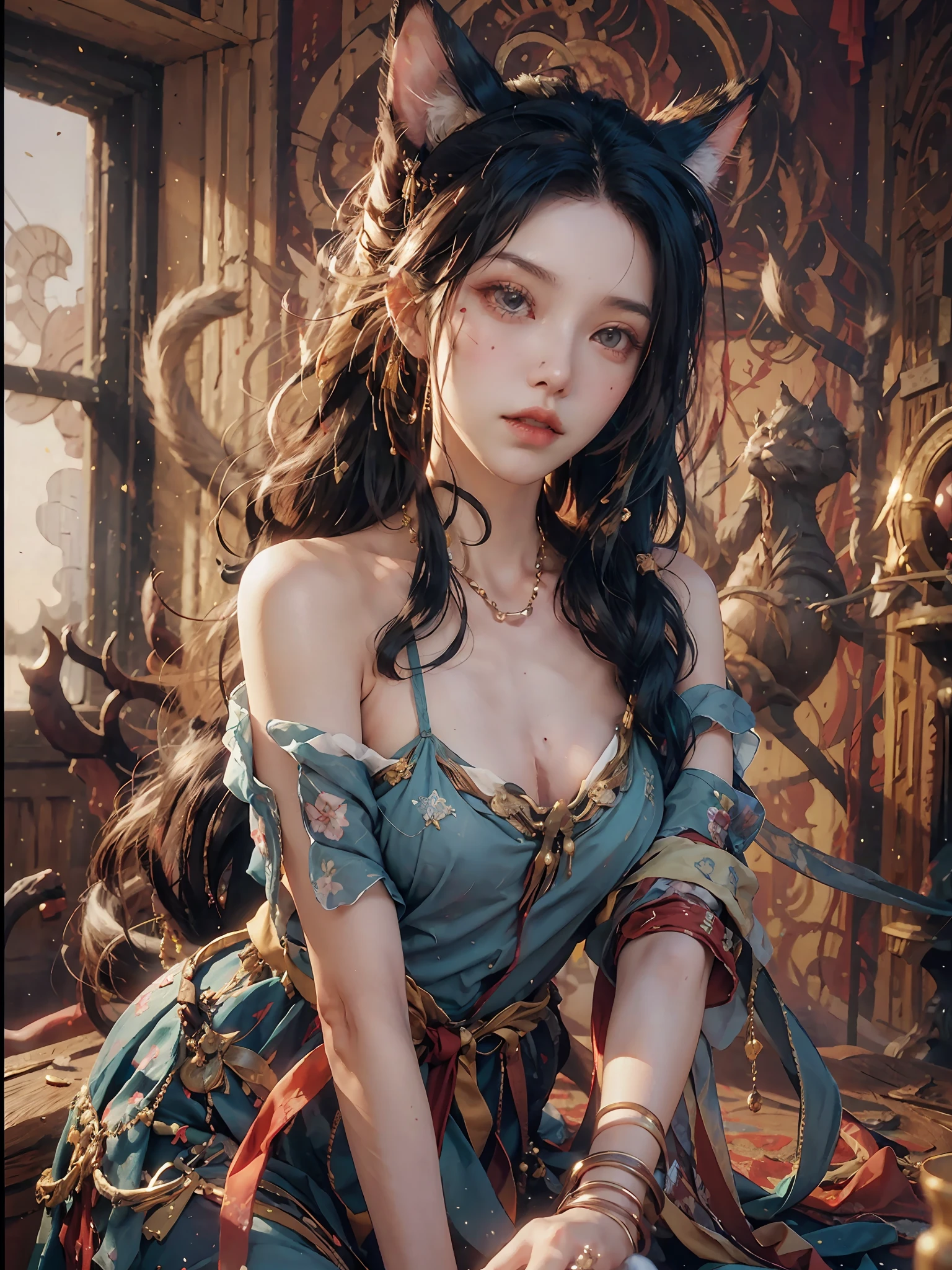 Alita Battle angel,a white girl,beauty,Starry Eyes,rouge,glove,(photorealistic:1.4),Focus on the lower body,Holding a whip,high definition,detailed,slender waist,Gorgeous long hair,red lips,Slender,elegant,panorama,indoor ,masterpiece,8k,atmospheric,Shiny hair,Brand name dress,stand,Messy hair,Detailed background,Black pantyhose,Clean face,Dynamic angle,romantism,by Yamamoto Takashi,by Ashley Wood,by Ultra detailed,French maid,silk stockings,Cat ears,Cat's tail， --auto --s2