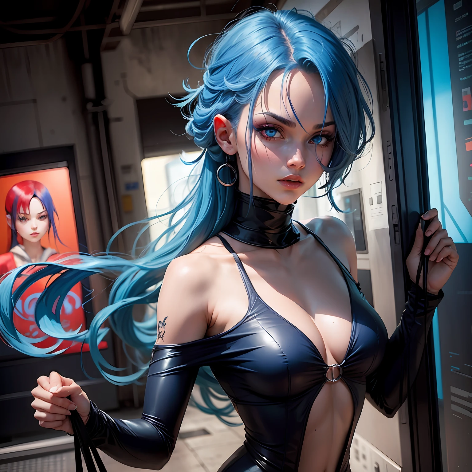 Blue hair, red eyes, female two-dimensional --auto