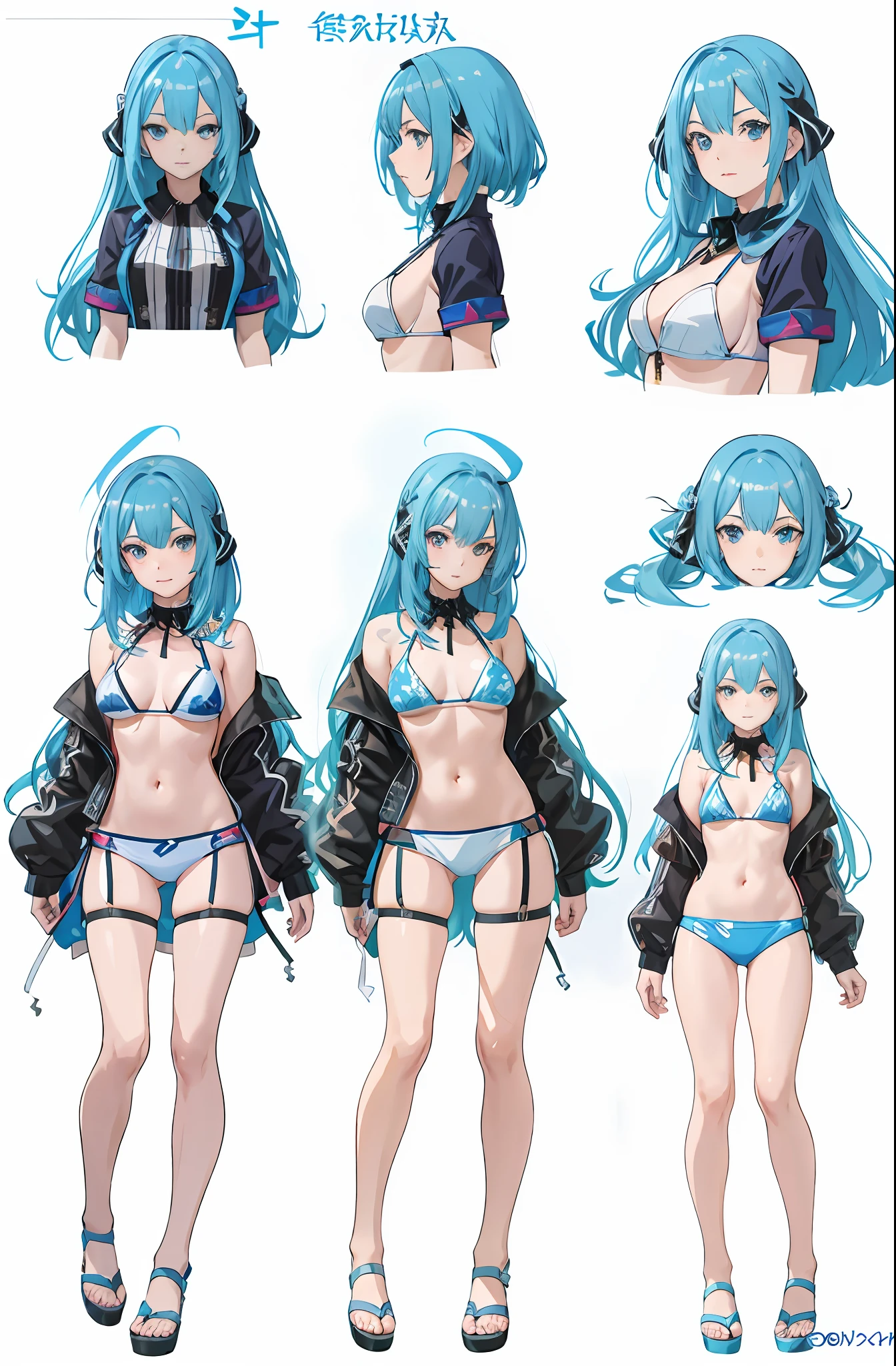 Close-up of a man with blue hair and a bikini, anime moe art style, realistic bikini, pixiv 3dcg, detailed anime character art, trending on artstation pixiv, anime concept art, ( ( concept art of character ) ), Kantai collection style, Anime character art, azur lane style, detailed full body concept art, in a bathing suit