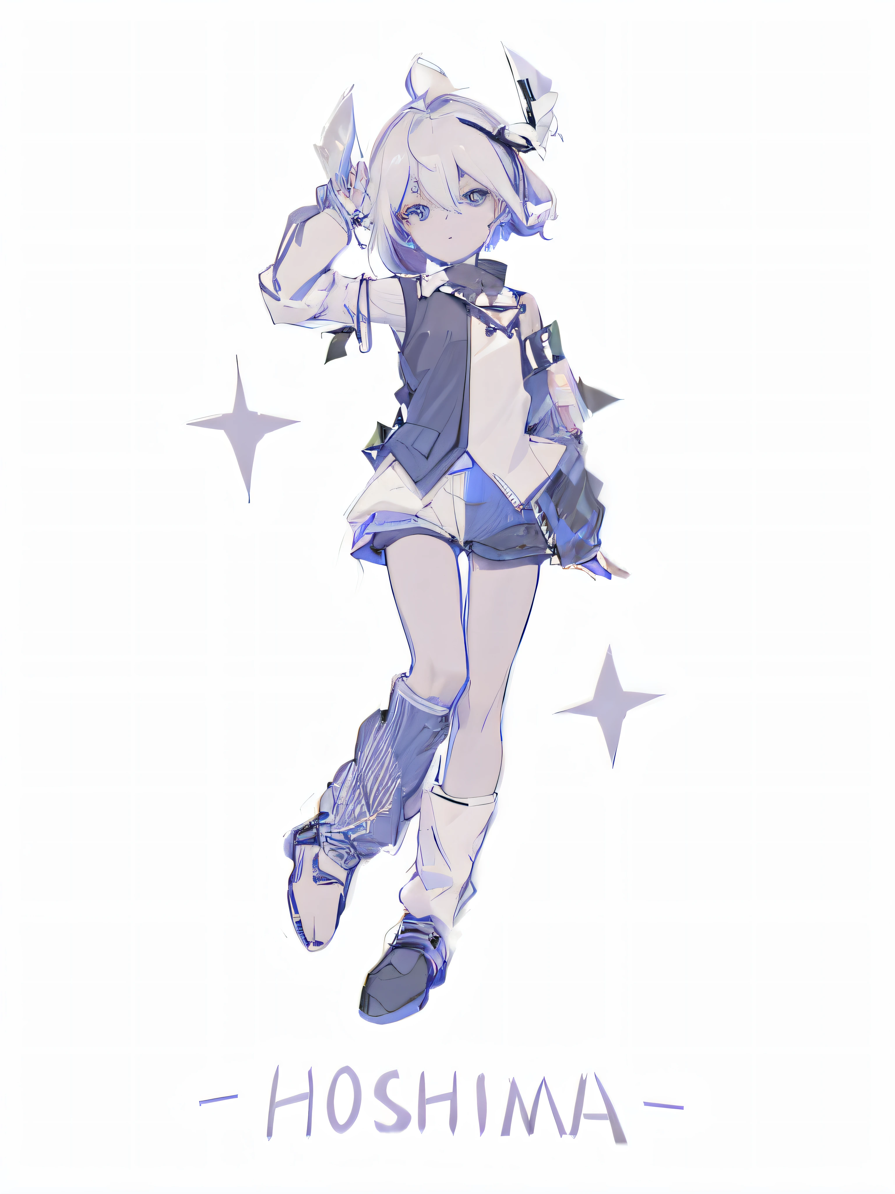 whaite hair,Black pick dyeing,Three black crystals floated on his head,Black and white outfit,Shota --auto
